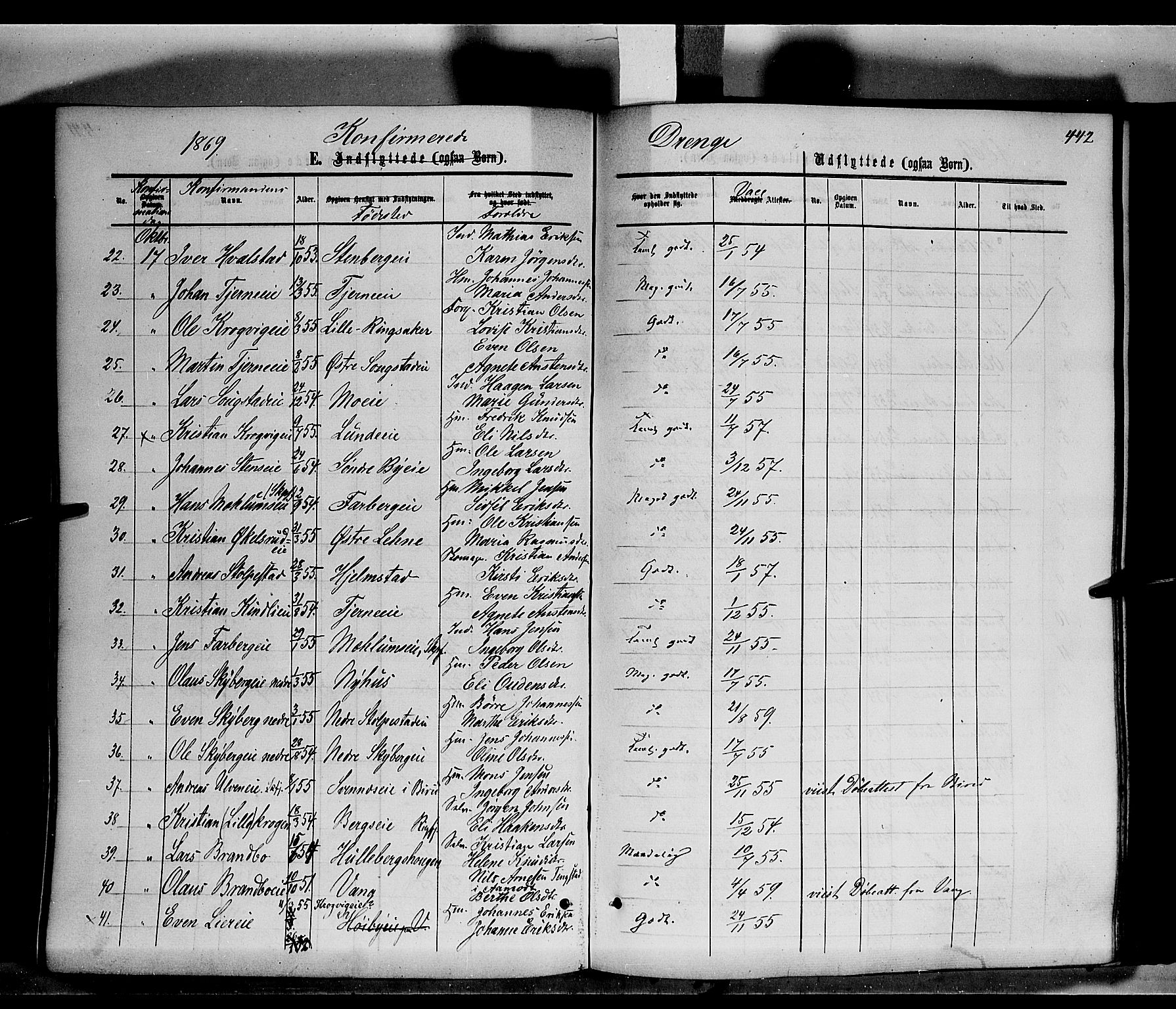 Ringsaker prestekontor, AV/SAH-PREST-014/K/Ka/L0010: Parish register (official) no. 10, 1861-1869, p. 442