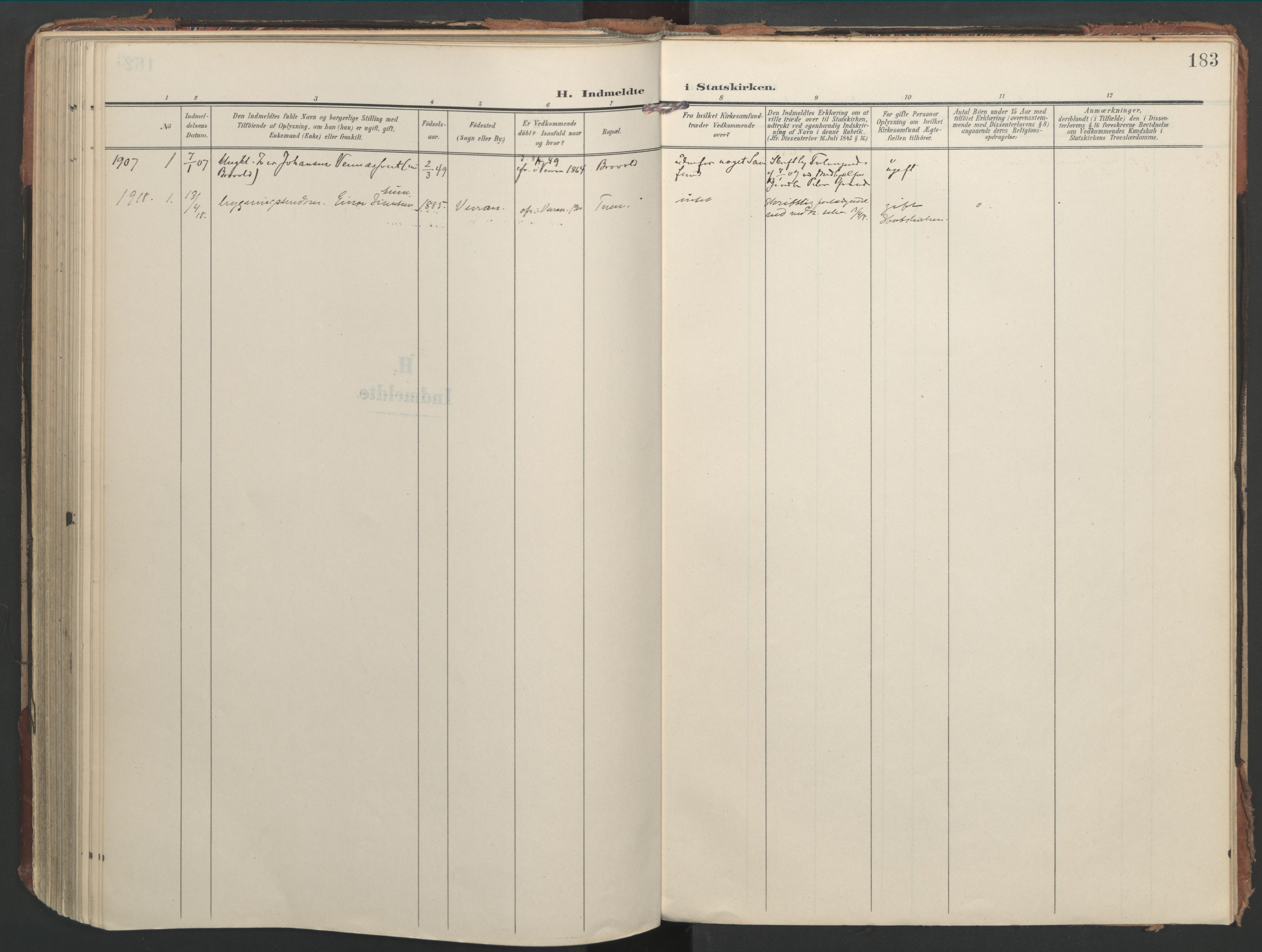 Ministerialprotokoller, klokkerbøker og fødselsregistre - Nord-Trøndelag, SAT/A-1458/744/L0421: Parish register (official) no. 744A05, 1905-1930, p. 183