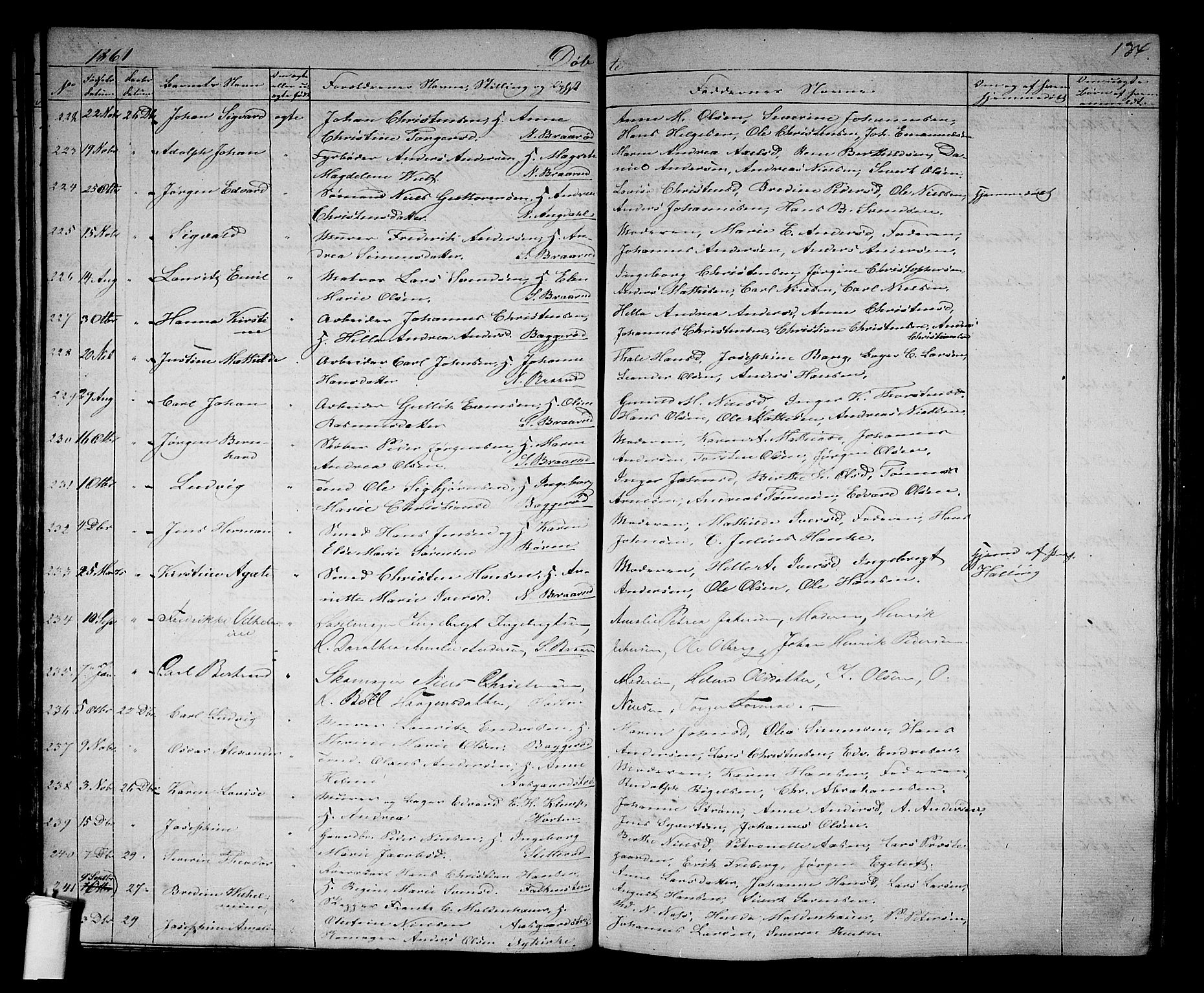 Borre kirkebøker, AV/SAKO-A-338/G/Ga/L0002: Parish register (copy) no. I 2, 1852-1871, p. 134