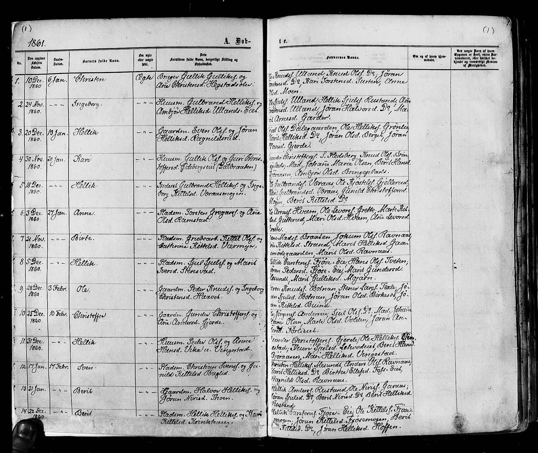 Flesberg kirkebøker, SAKO/A-18/F/Fa/L0007: Parish register (official) no. I 7, 1861-1878, p. 1