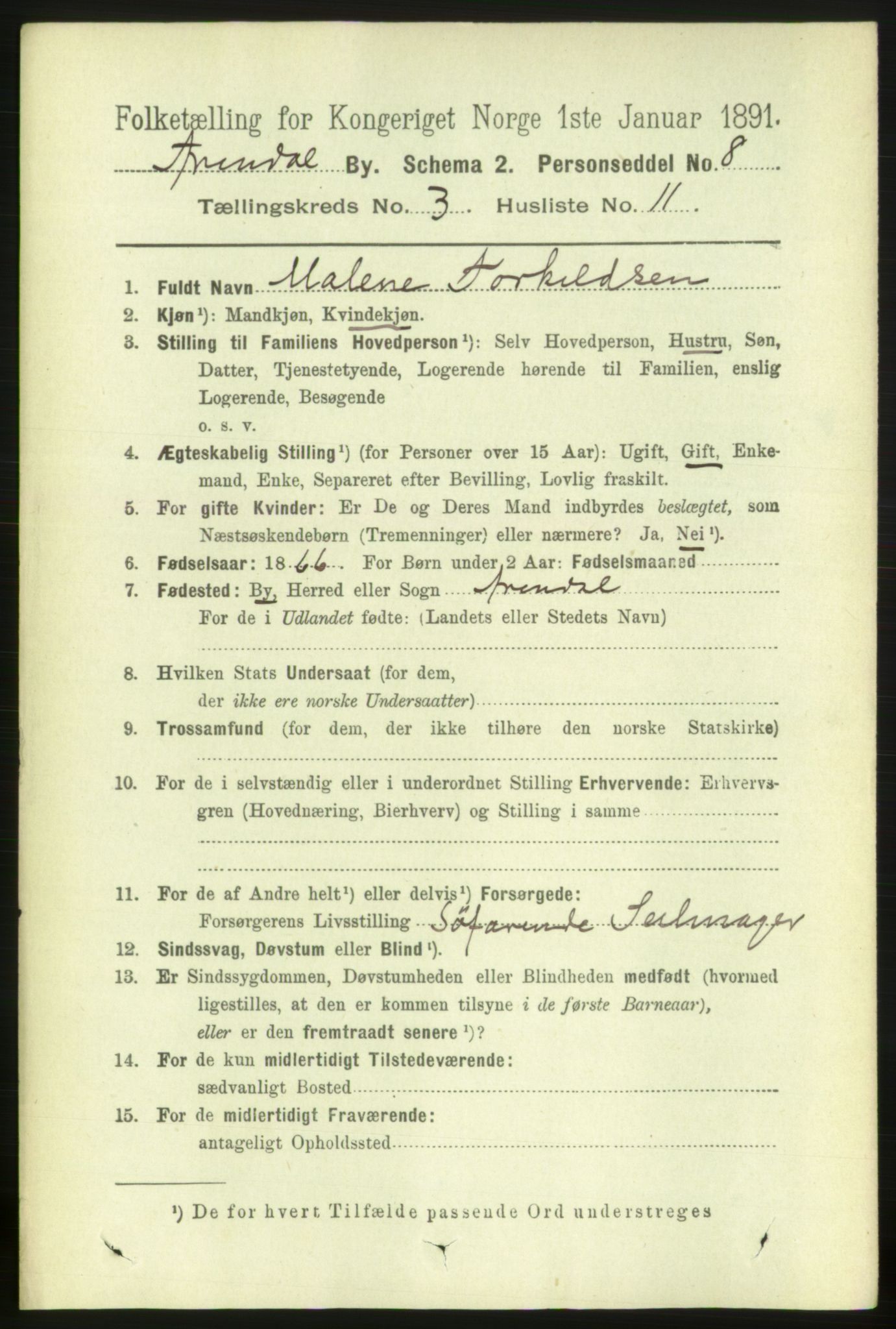 RA, 1891 census for 0903 Arendal, 1891, p. 1540