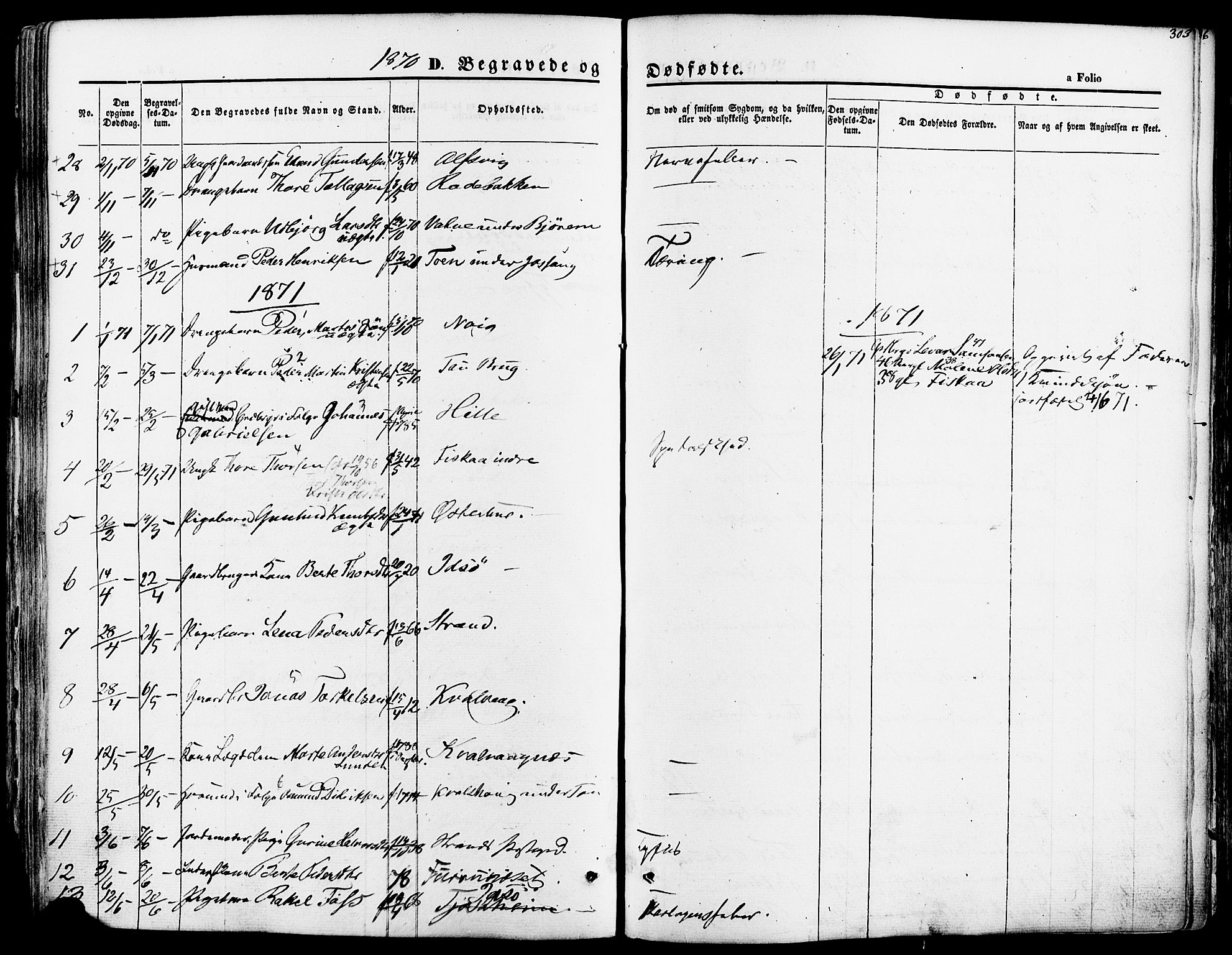 Strand sokneprestkontor, SAST/A-101828/H/Ha/Haa/L0007: Parish register (official) no. A 7, 1855-1881, p. 303