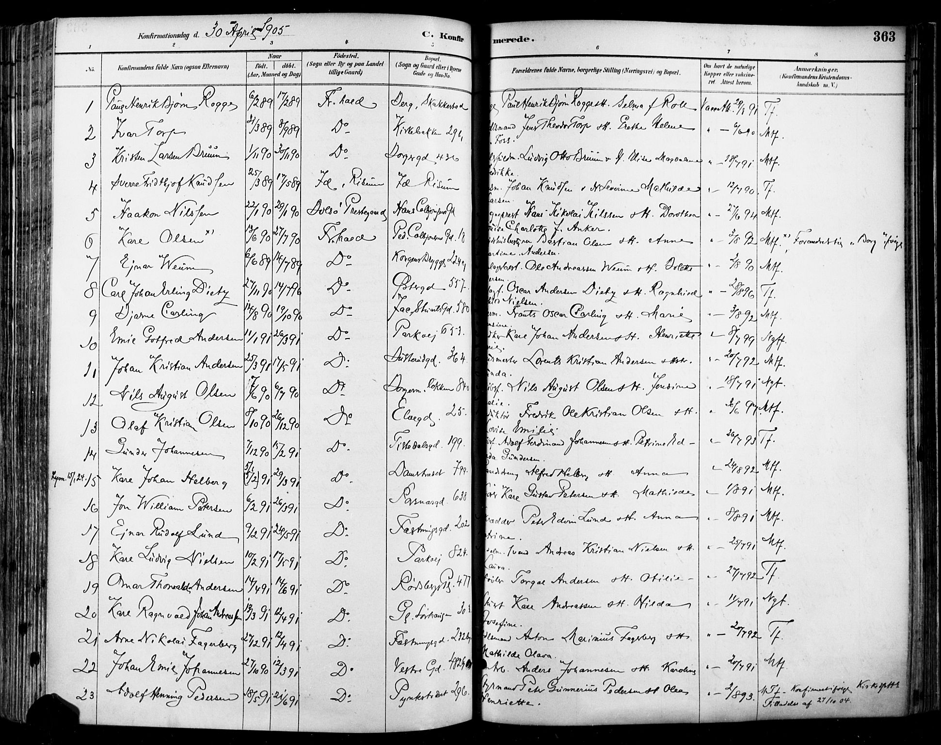 Halden prestekontor Kirkebøker, SAO/A-10909/F/Fa/L0013: Parish register (official) no. I 13, 1890-1906, p. 363