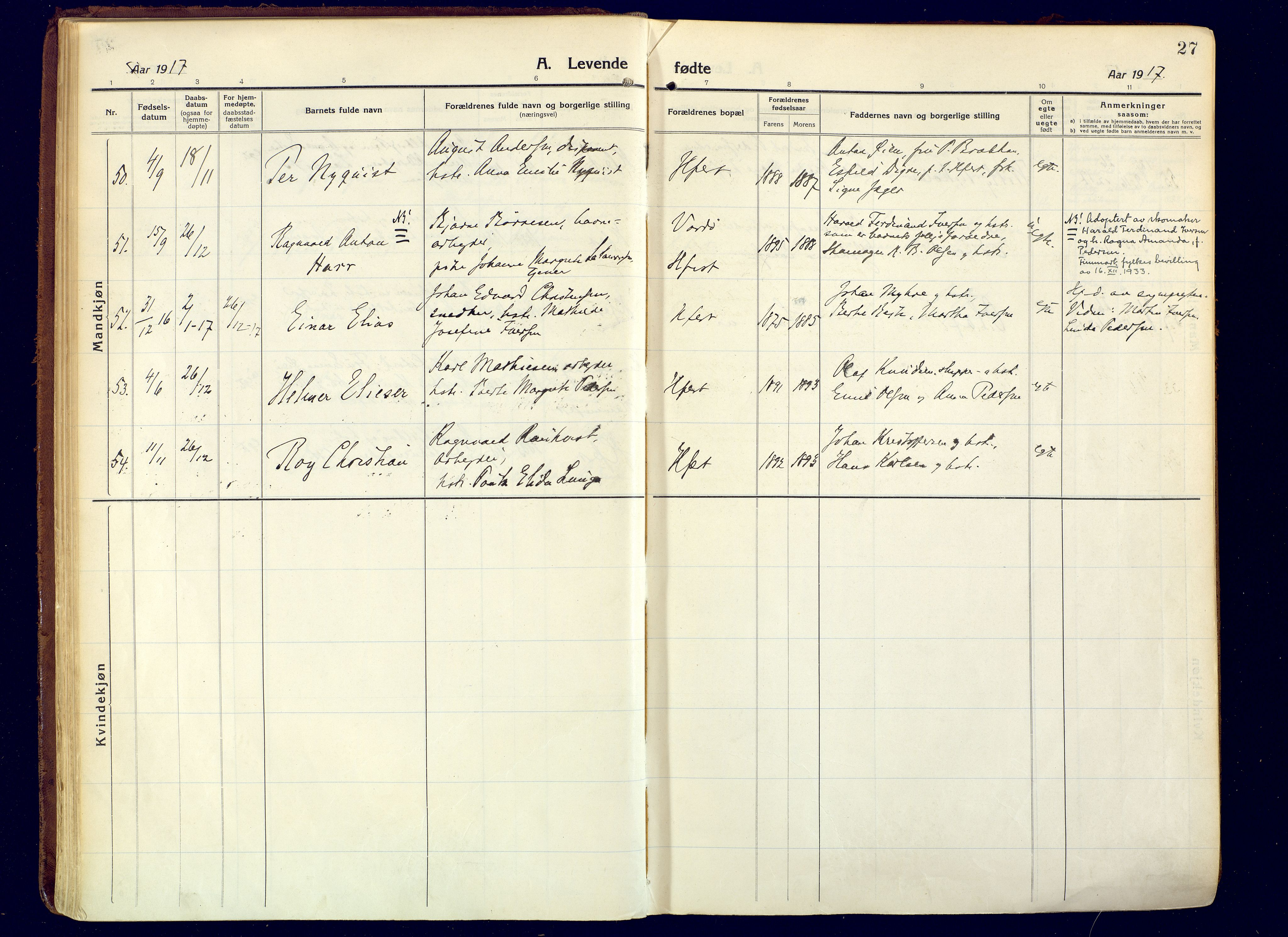 Hammerfest sokneprestkontor, AV/SATØ-S-1347/H/Ha/L0015.kirke: Parish register (official) no. 15, 1916-1923, p. 27