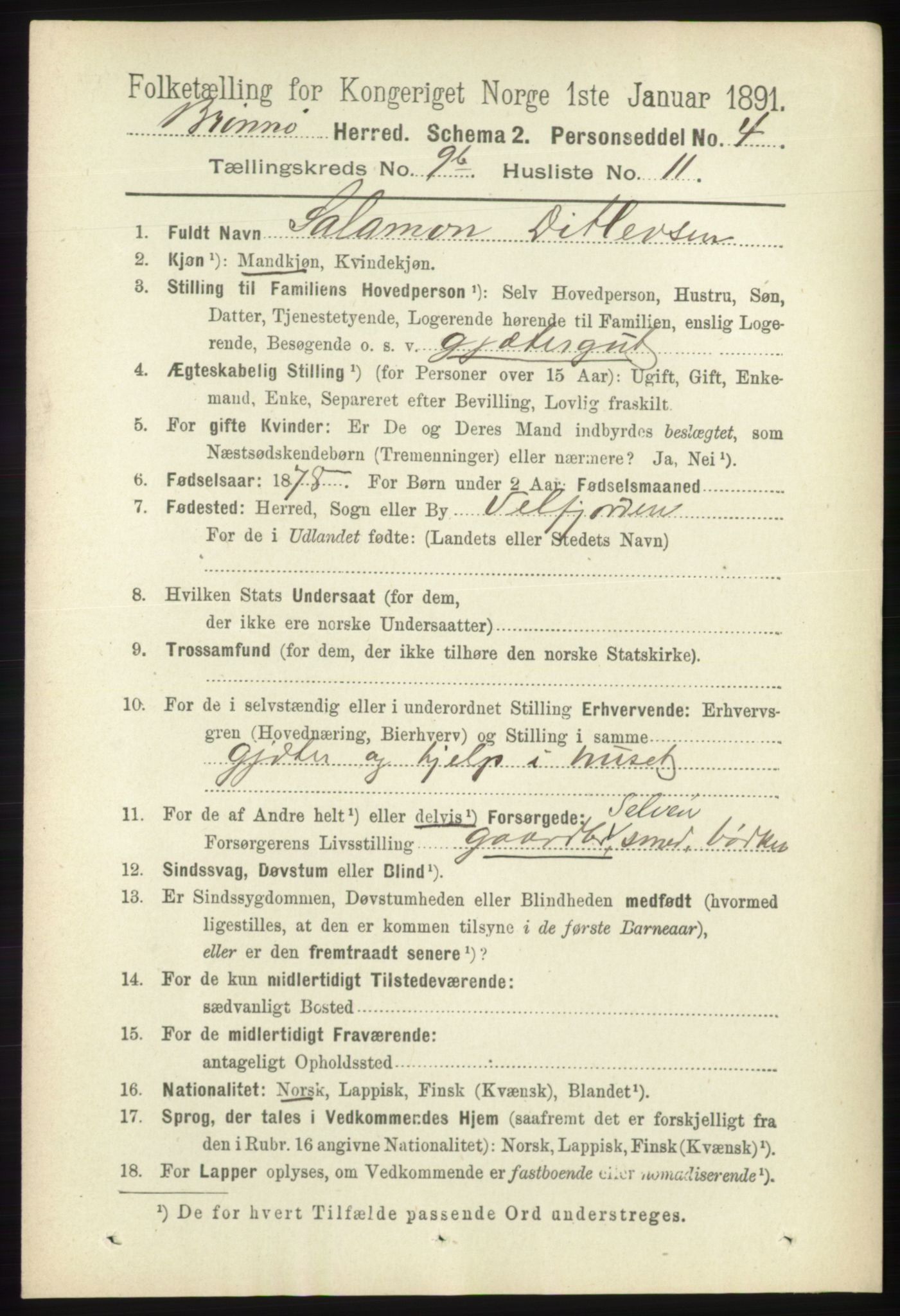 RA, 1891 census for 1814 Brønnøy, 1891, p. 5494