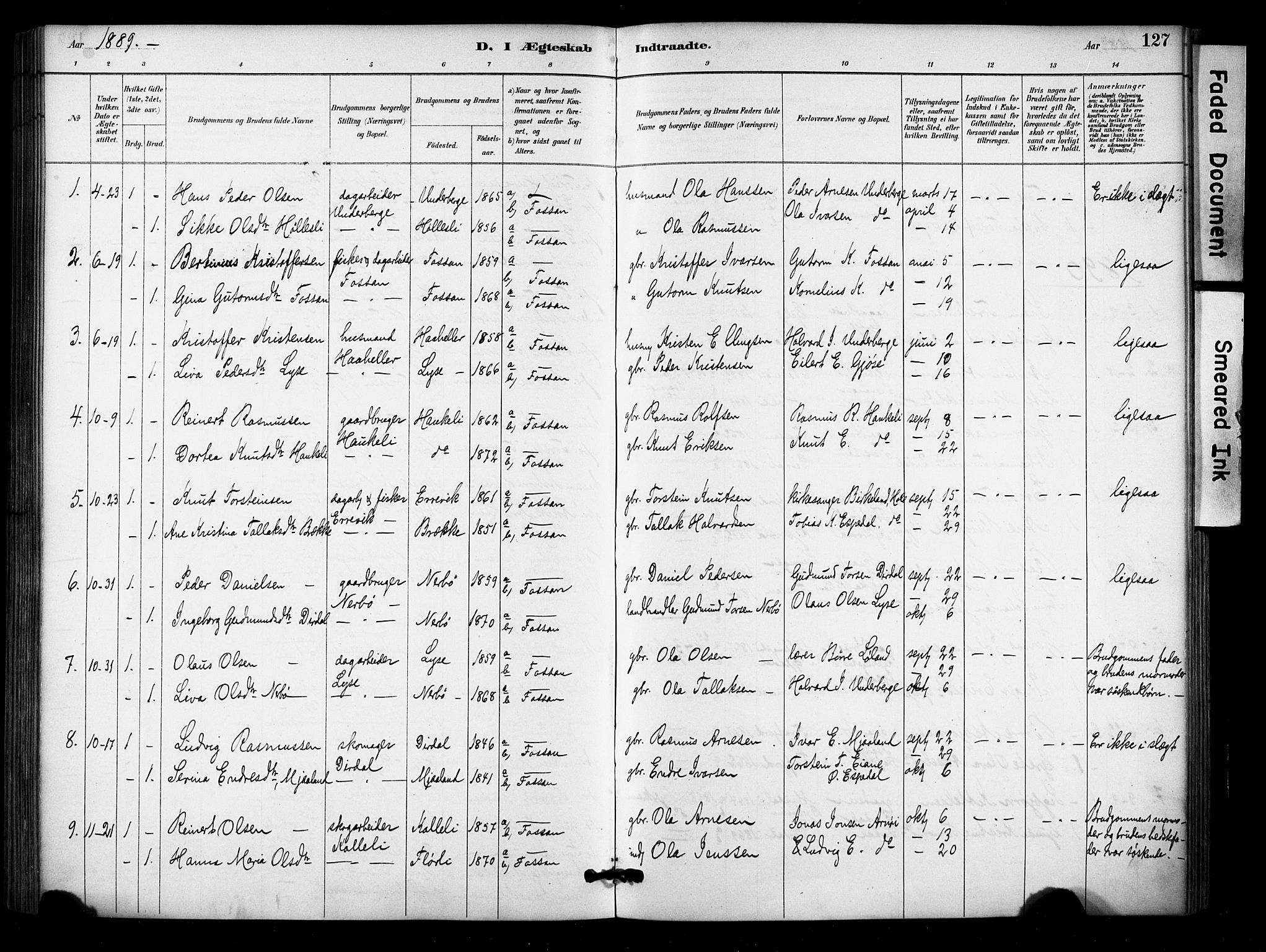 Høgsfjord sokneprestkontor, SAST/A-101624/H/Ha/Haa/L0006: Parish register (official) no. A 6, 1885-1897, p. 127