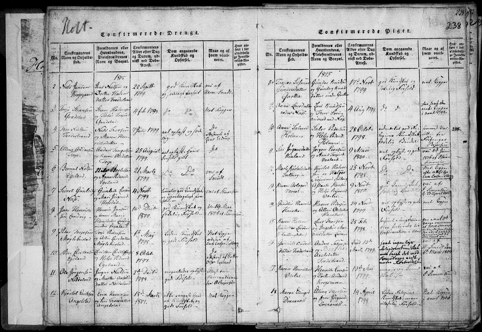 Holt sokneprestkontor, AV/SAK-1111-0021/F/Fa/L0005: Parish register (official) no. A 5, 1813-1821, p. 238