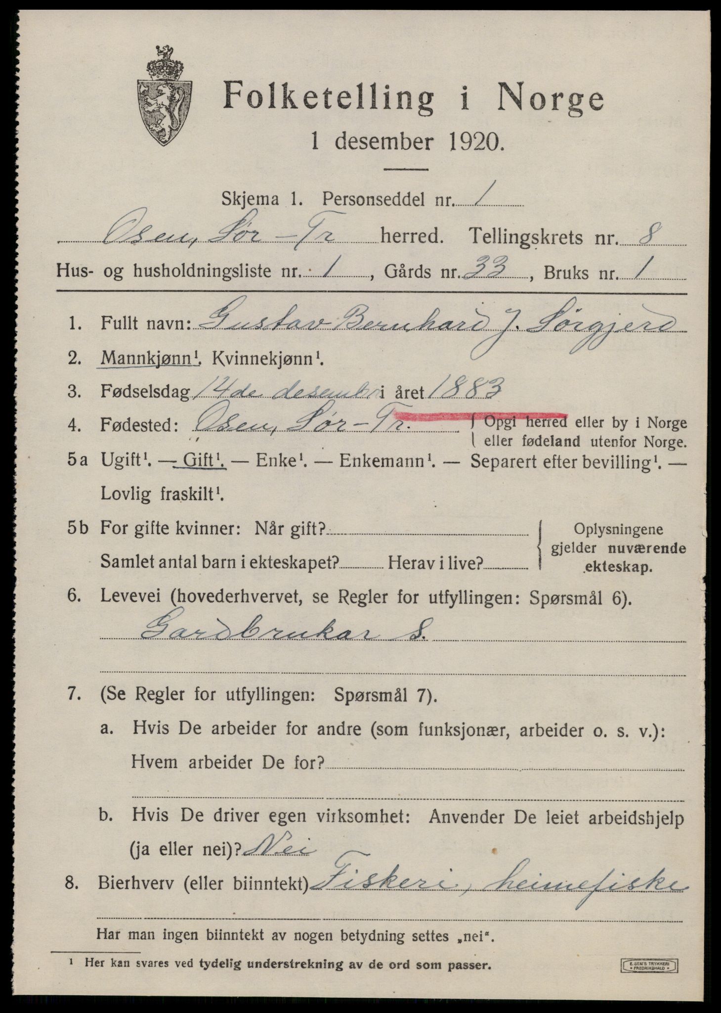 SAT, 1920 census for Osen, 1920, p. 3651