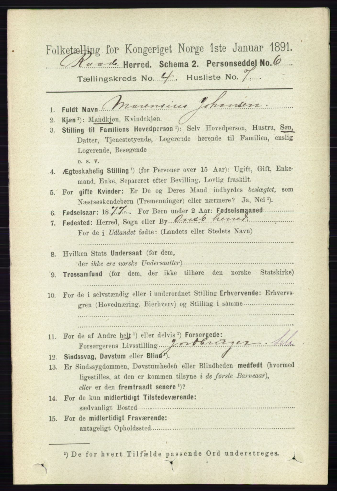 RA, 1891 census for 0135 Råde, 1891, p. 1901