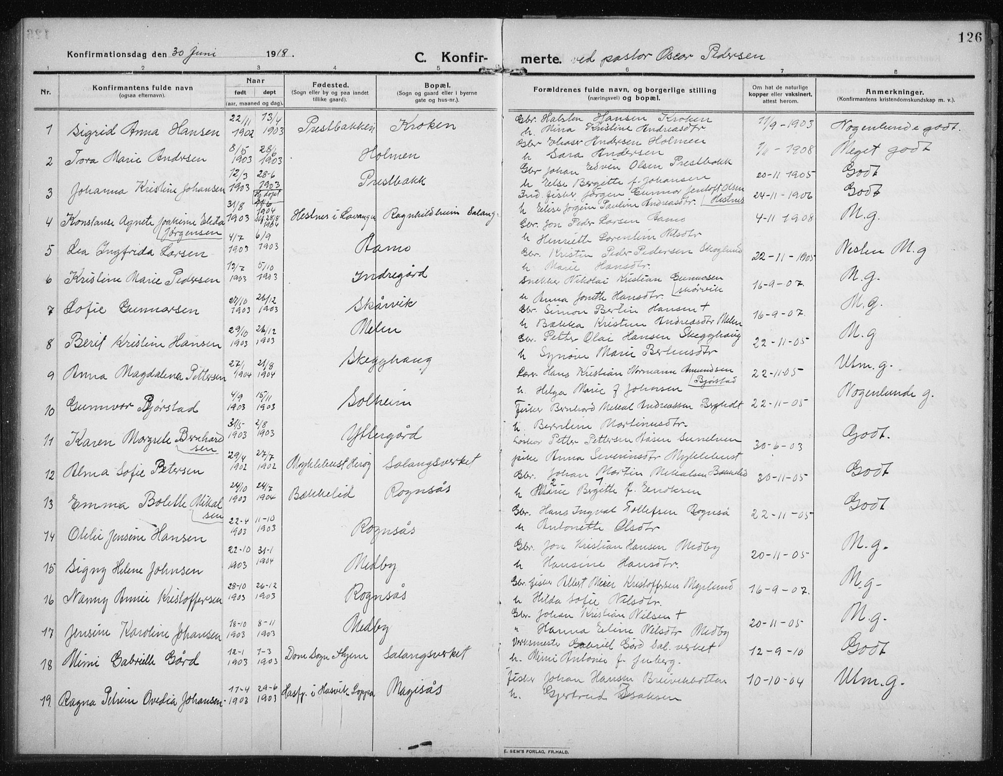 Salangen sokneprestembete, SATØ/S-1324/H/Ha/L0005klokker: Parish register (copy) no. 5, 1918-1937, p. 126
