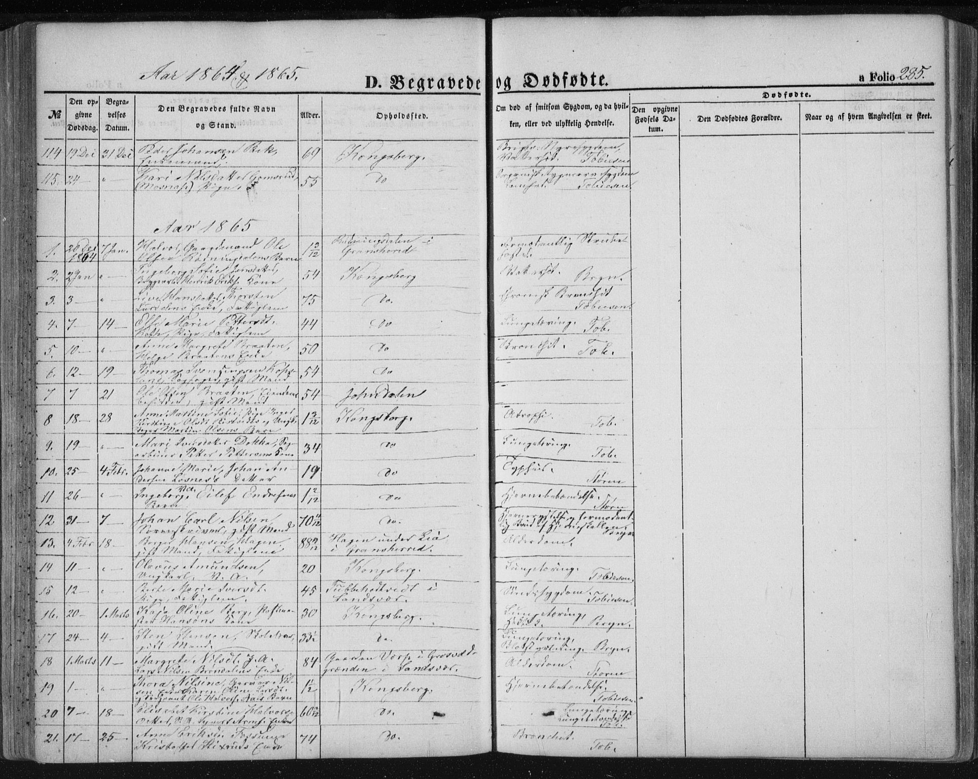 Kongsberg kirkebøker, SAKO/A-22/F/Fa/L0010: Parish register (official) no. I 10, 1859-1875, p. 285