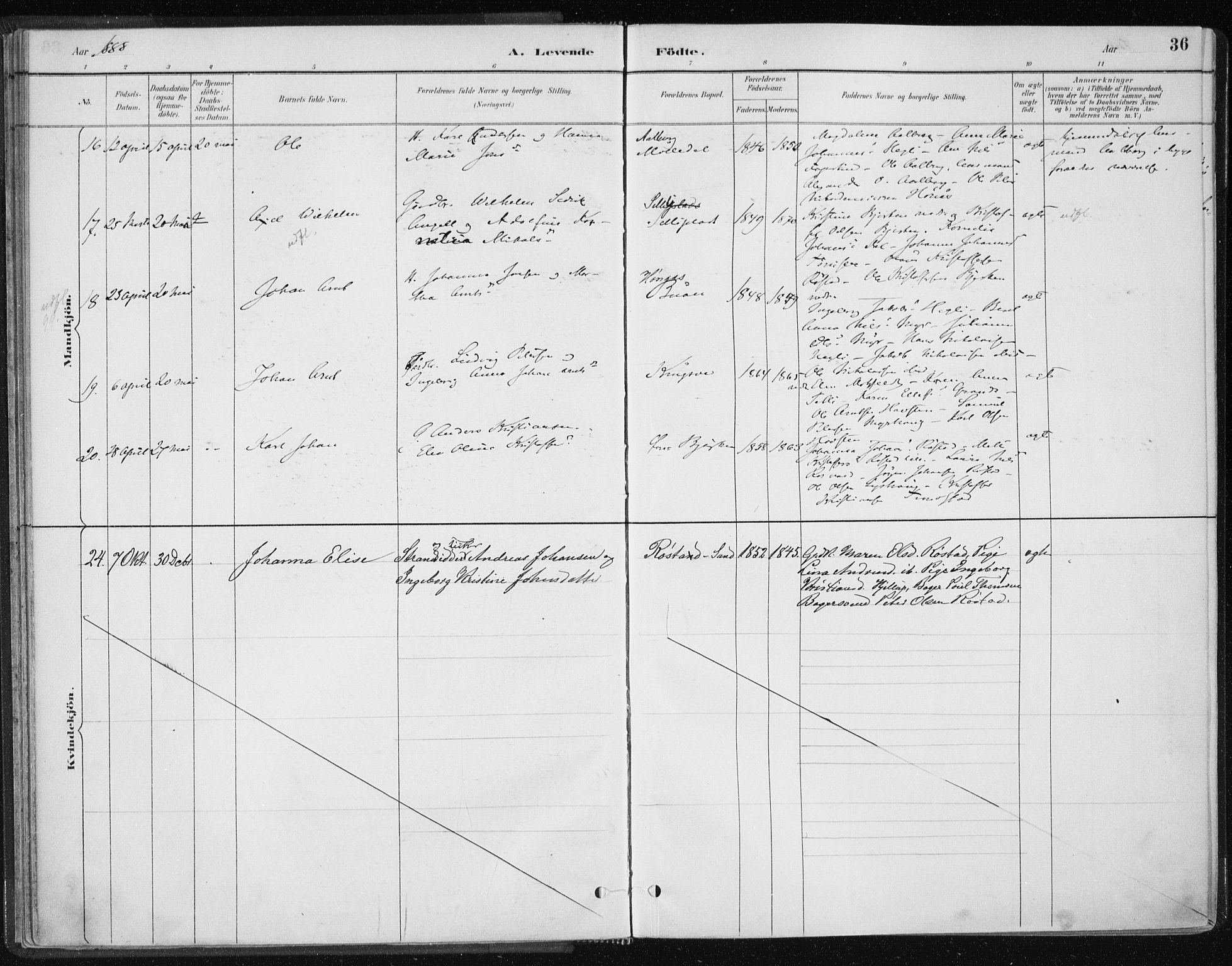 Ministerialprotokoller, klokkerbøker og fødselsregistre - Nord-Trøndelag, AV/SAT-A-1458/701/L0010: Parish register (official) no. 701A10, 1883-1899, p. 36