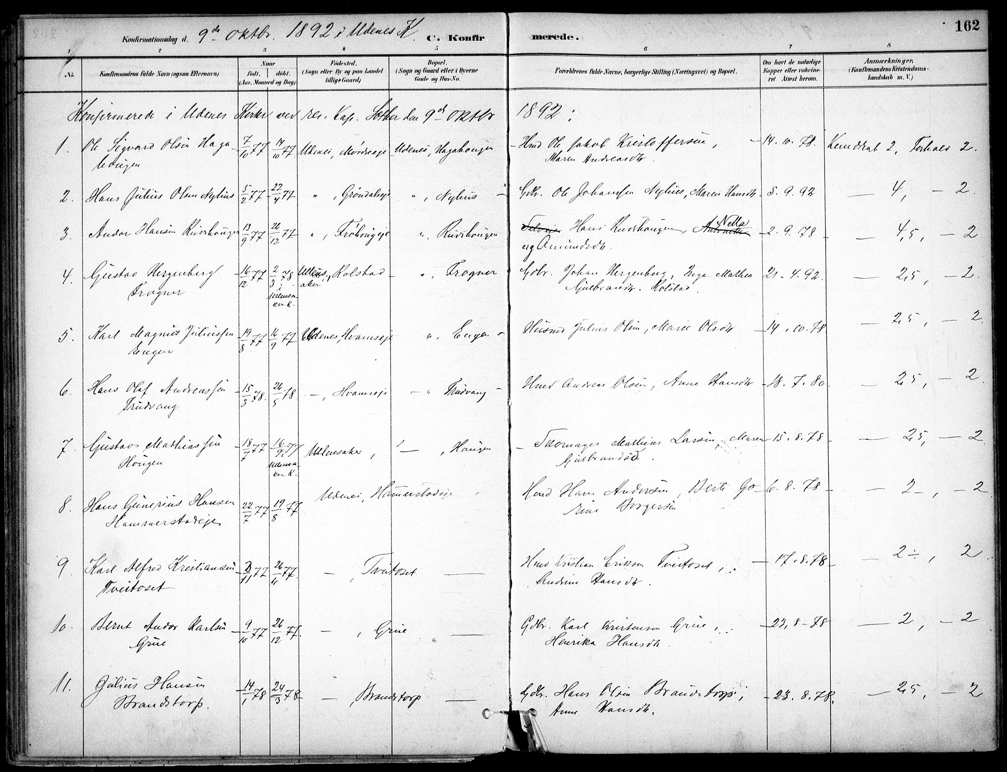 Nes prestekontor Kirkebøker, SAO/A-10410/F/Fc/L0002: Parish register (official) no. IIi 2, 1882-1916, p. 162