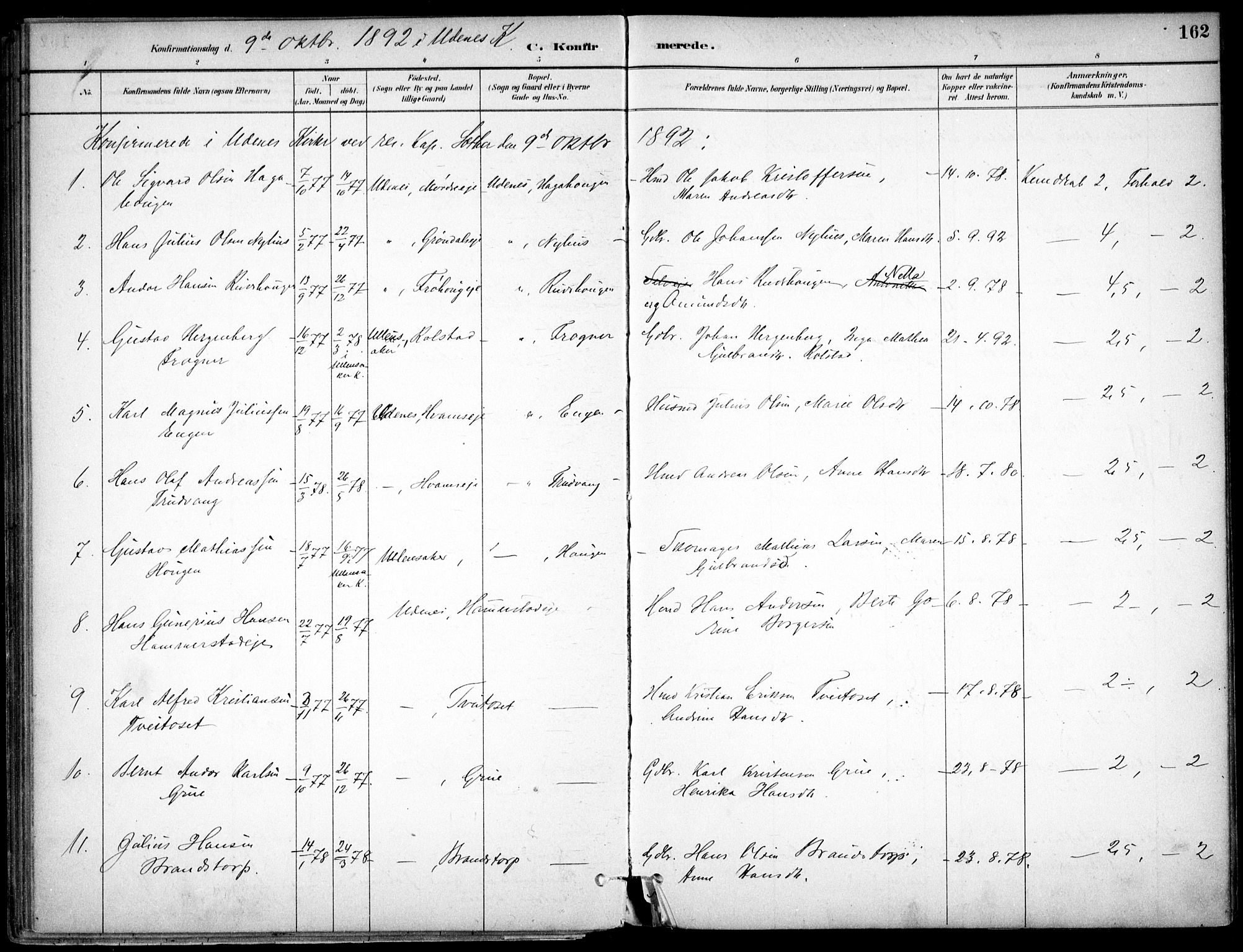 Nes prestekontor Kirkebøker, AV/SAO-A-10410/F/Fc/L0002: Parish register (official) no. IIi 2, 1882-1916, p. 162