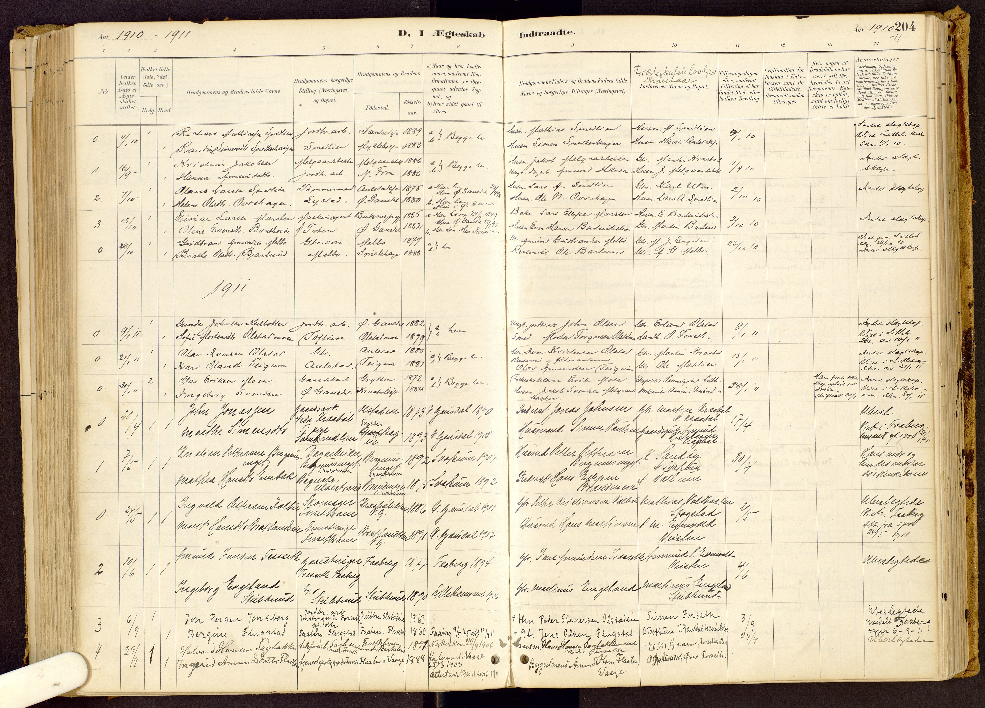 Vestre Gausdal prestekontor, SAH/PREST-094/H/Ha/Haa/L0001: Parish register (official) no. 1, 1887-1914, p. 204