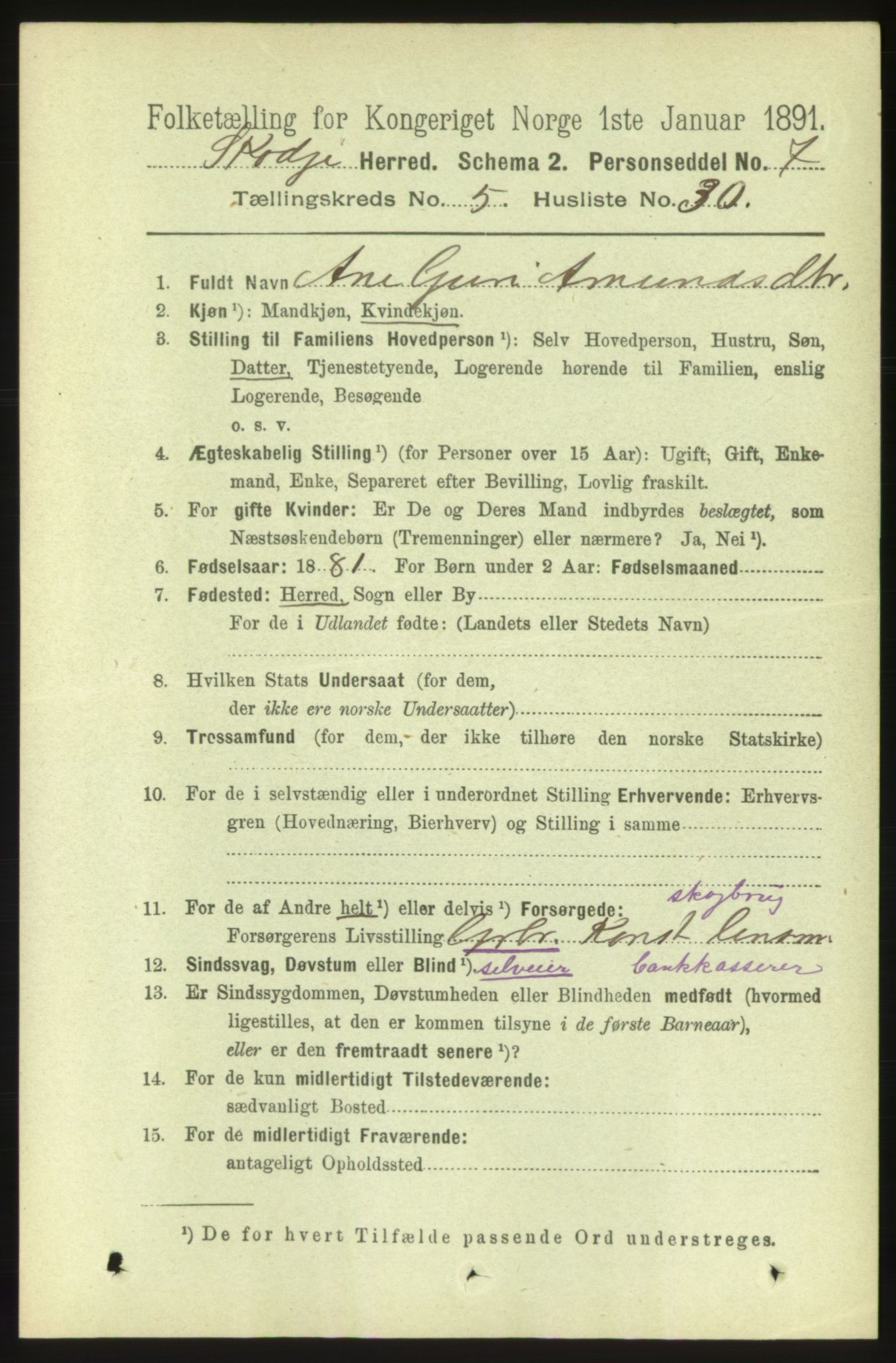 RA, 1891 census for 1529 Skodje, 1891, p. 1020