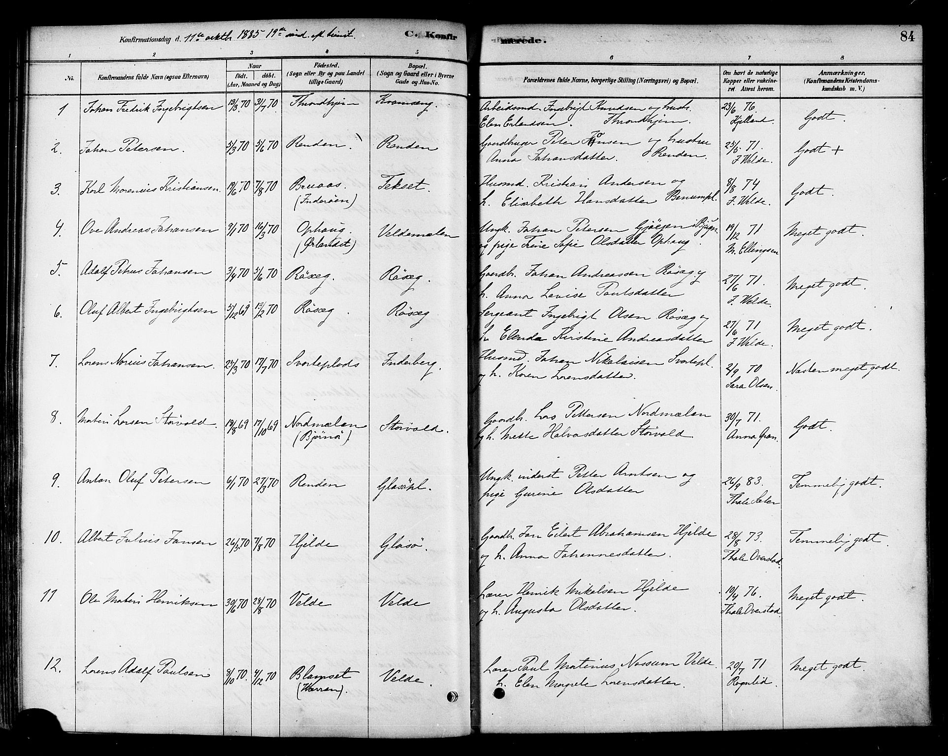 Ministerialprotokoller, klokkerbøker og fødselsregistre - Nord-Trøndelag, SAT/A-1458/741/L0395: Parish register (official) no. 741A09, 1878-1888, p. 84
