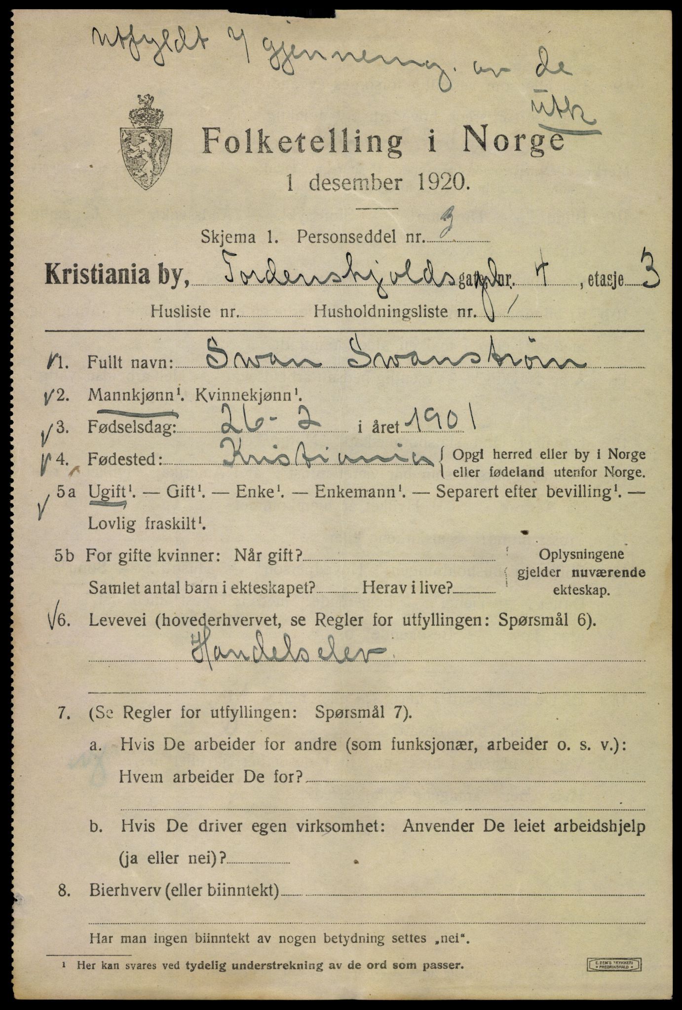 SAO, 1920 census for Kristiania, 1920, p. 590151