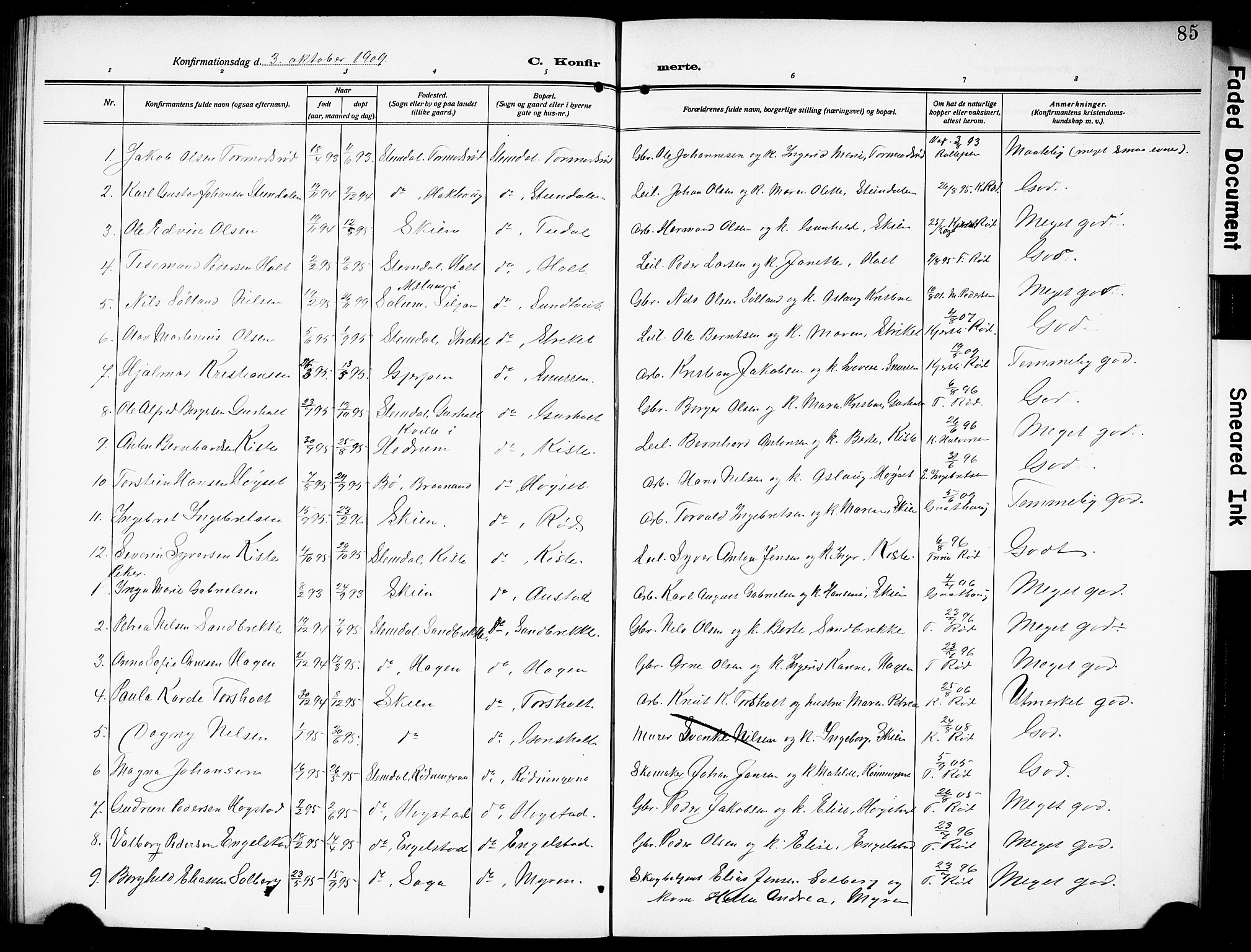 Siljan kirkebøker, AV/SAKO-A-300/G/Ga/L0003: Parish register (copy) no. 3, 1909-1927, p. 85