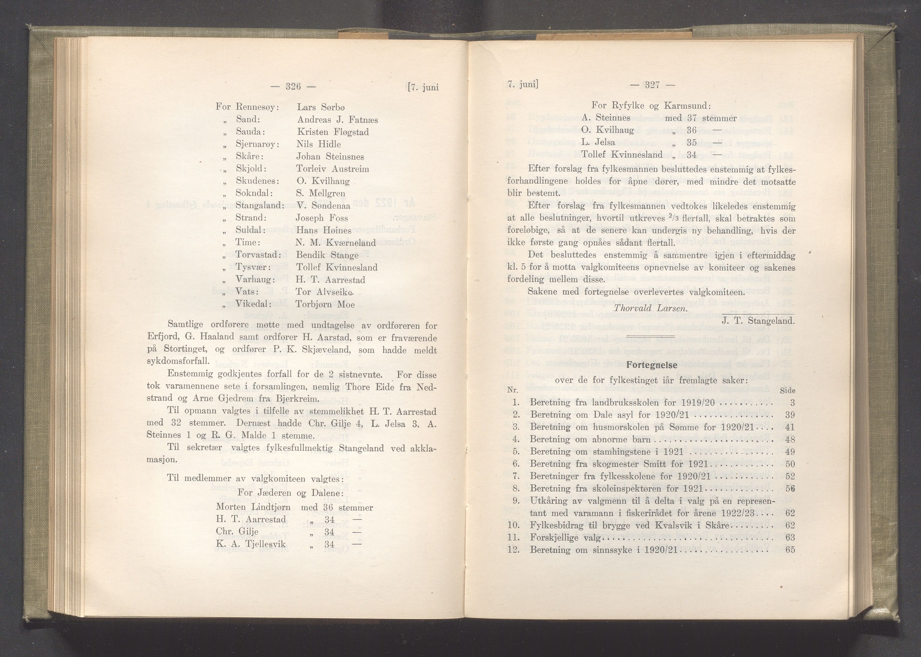 Rogaland fylkeskommune - Fylkesrådmannen , IKAR/A-900/A/Aa/Aaa/L0041: Møtebok , 1922, p. 326-327