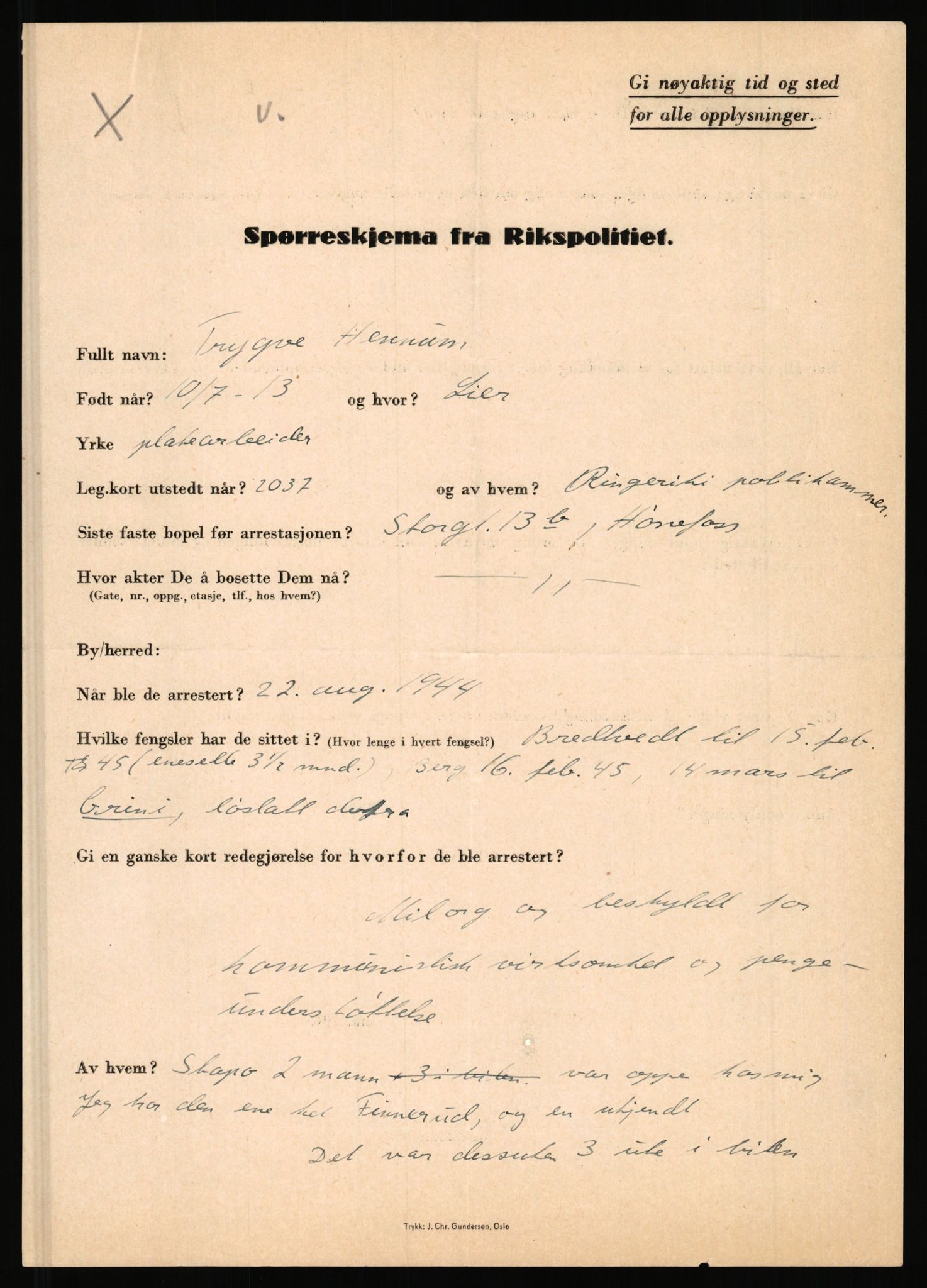 Rikspolitisjefen, AV/RA-S-1560/L/L0007: Heen, Erik C. - Iversen, Trygve, 1940-1945, p. 41
