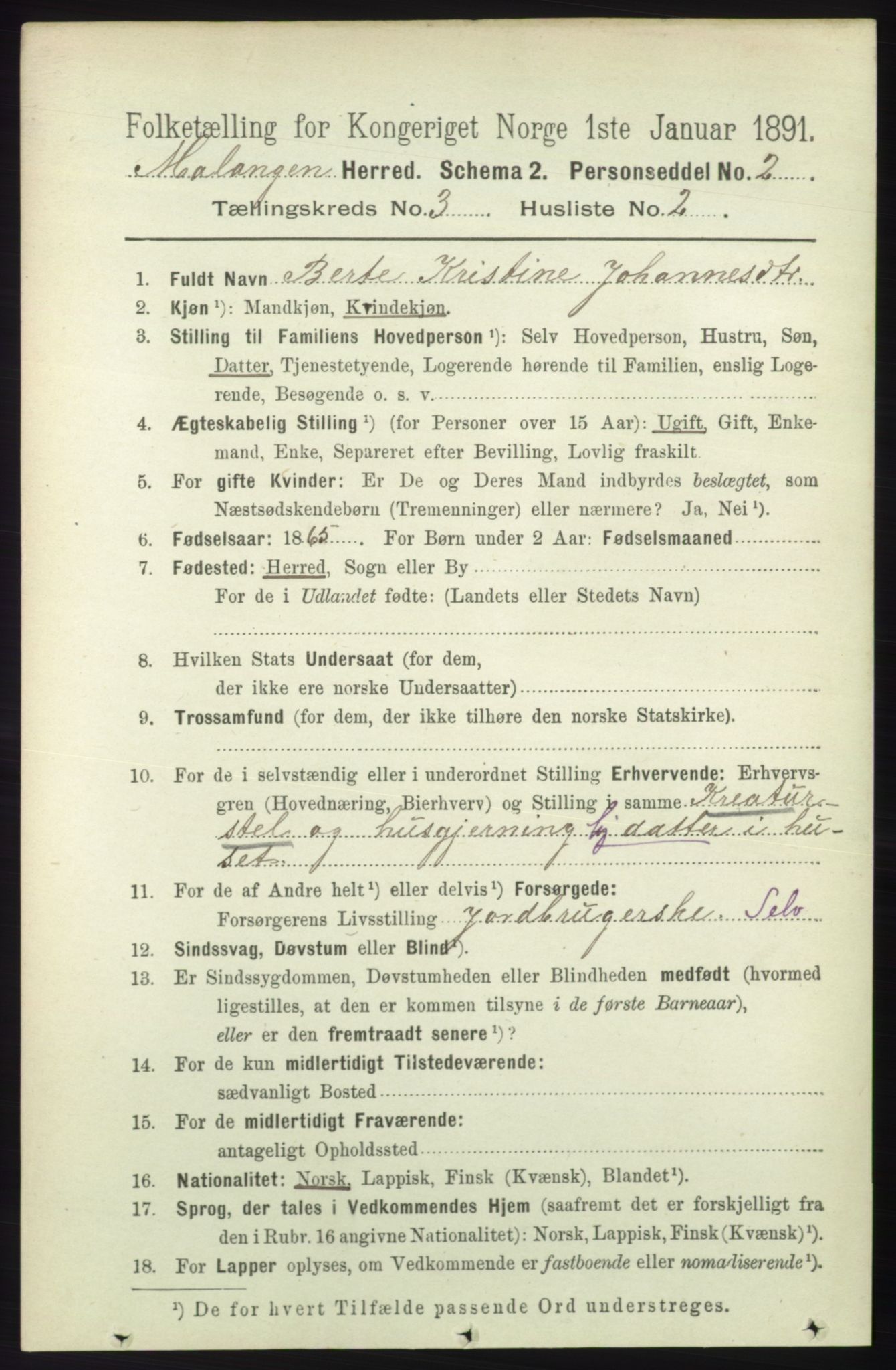 RA, 1891 census for 1932 Malangen, 1891, p. 743