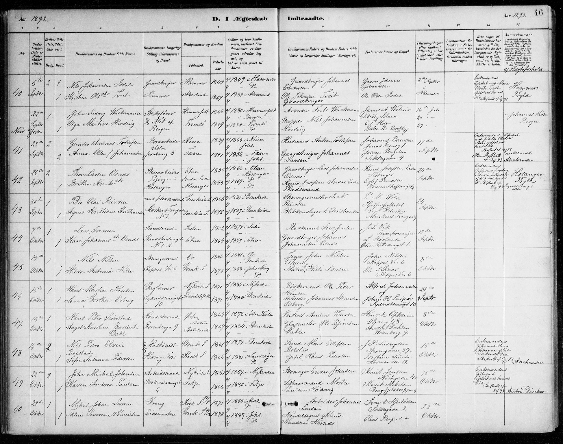 Johanneskirken sokneprestembete, SAB/A-76001/H/Haa/L0012: Parish register (official) no. D 1, 1885-1912, p. 46