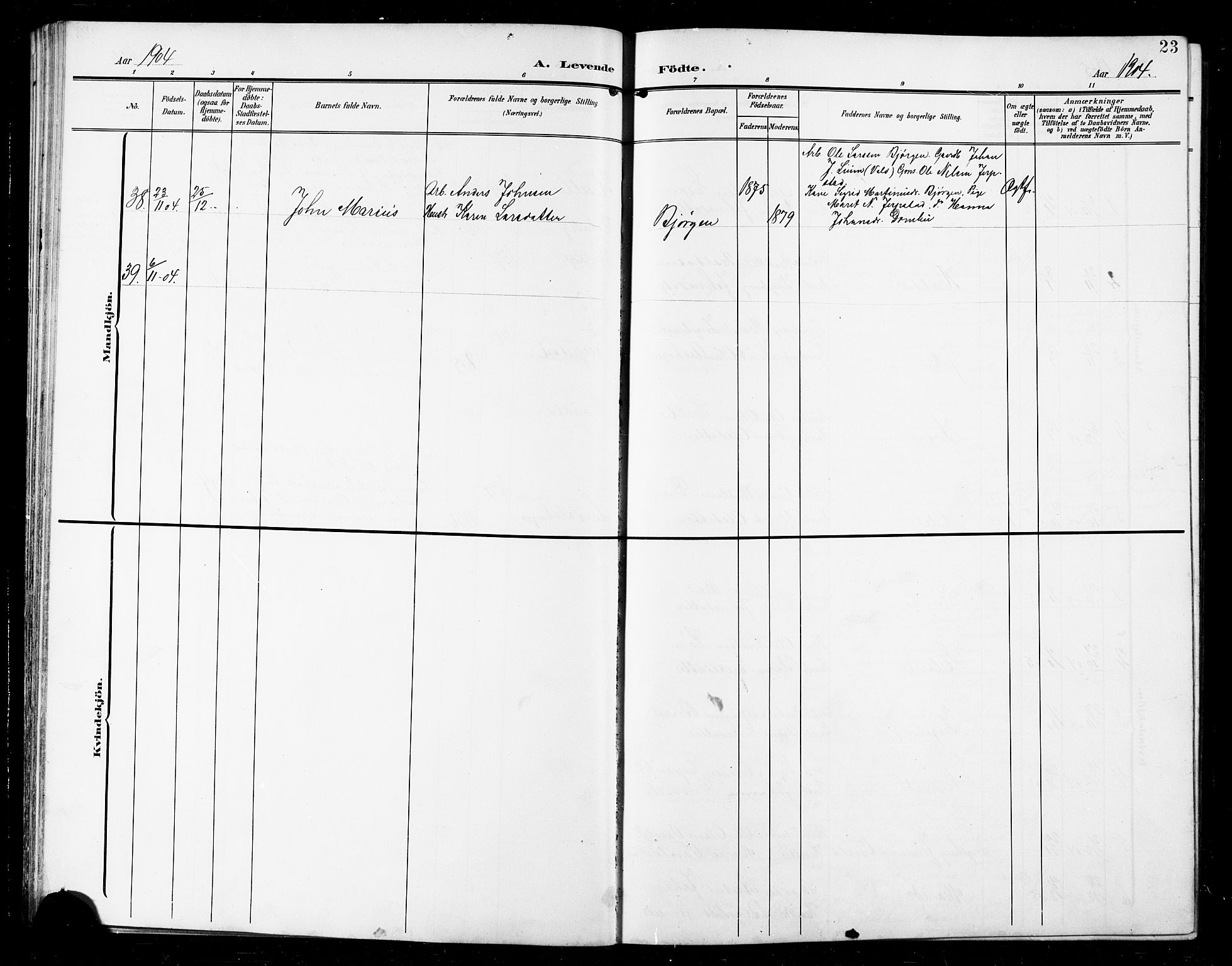 Ministerialprotokoller, klokkerbøker og fødselsregistre - Sør-Trøndelag, SAT/A-1456/672/L0864: Parish register (copy) no. 672C03, 1902-1914, p. 23