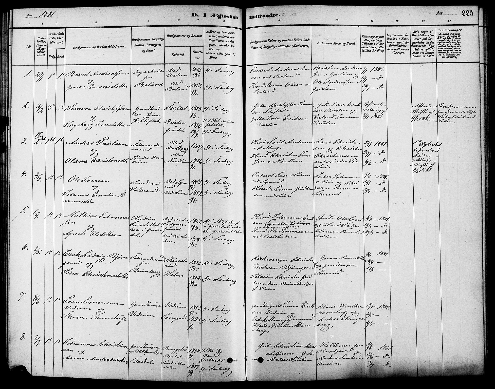 Fåberg prestekontor, SAH/PREST-086/H/Ha/Haa/L0008: Parish register (official) no. 8, 1879-1898, p. 225