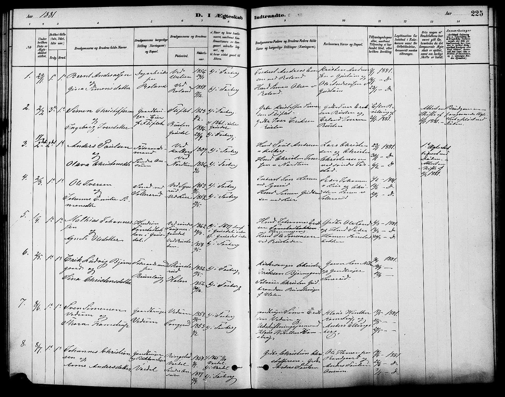 Fåberg prestekontor, AV/SAH-PREST-086/H/Ha/Haa/L0008: Parish register (official) no. 8, 1879-1898, p. 225