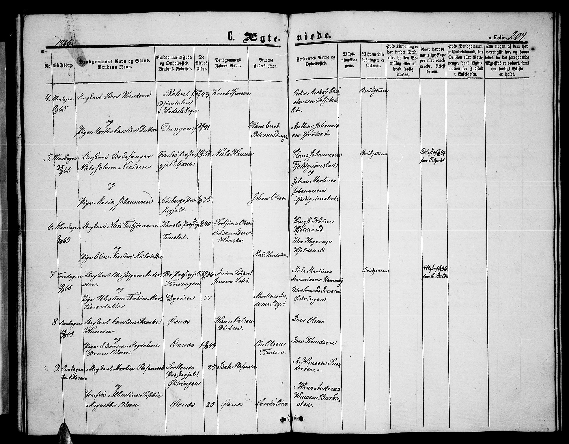 Ministerialprotokoller, klokkerbøker og fødselsregistre - Nordland, AV/SAT-A-1459/893/L1347: Parish register (copy) no. 893C02, 1858-1866, p. 204