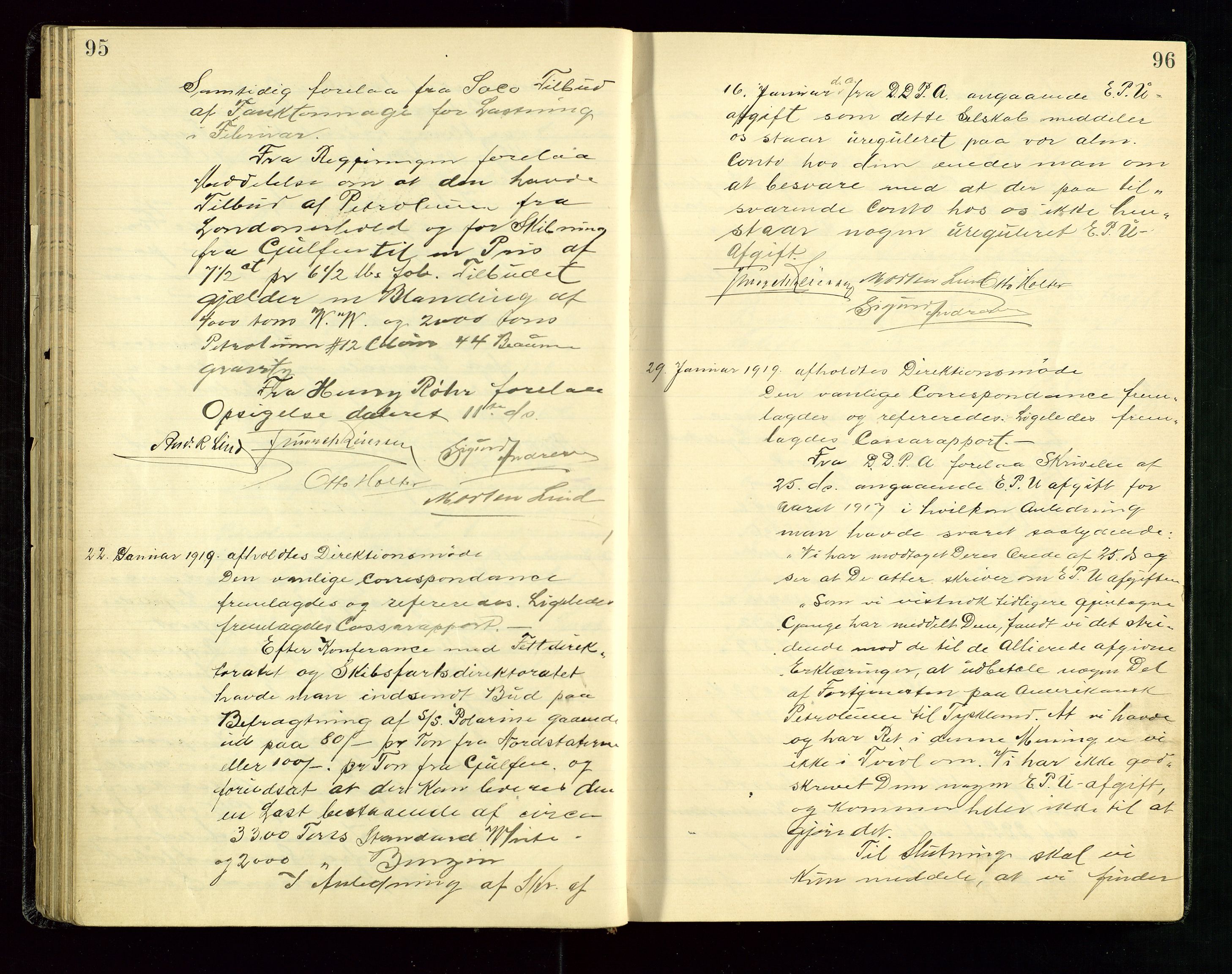 PA 1534 - Østlandske Petroleumscompagni A/S, AV/SAST-A-101954/A/Aa/L0003/0002: Direksjonsprotokoller / Direksjonsprotokoll, 1916-1922, p. 95-96