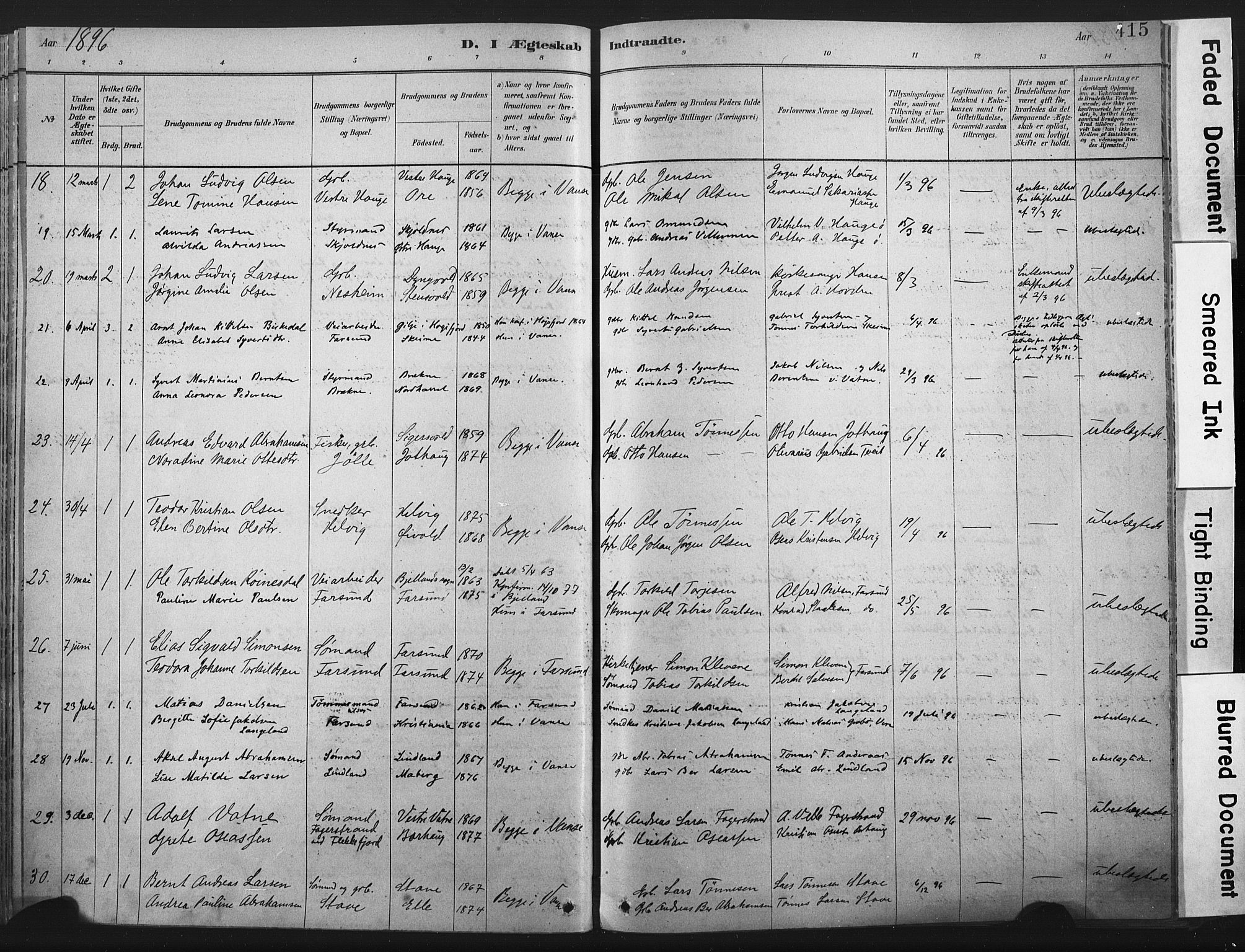 Lista sokneprestkontor, AV/SAK-1111-0027/F/Fa/L0012: Parish register (official) no. A 12, 1879-1903, p. 415