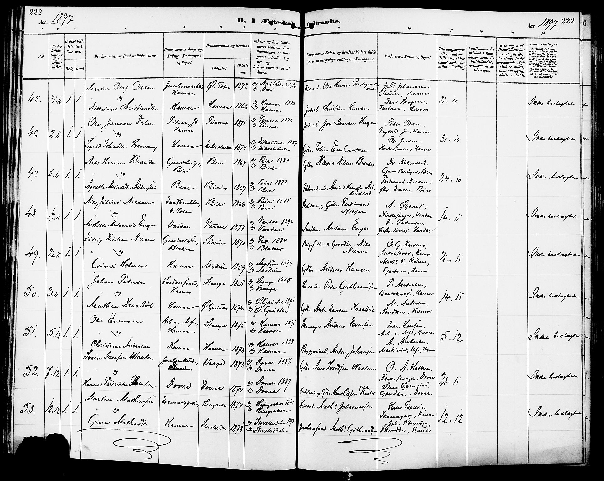 Vang prestekontor, Hedmark, AV/SAH-PREST-008/H/Ha/Haa/L0017: Parish register (official) no. 17, 1890-1899, p. 222