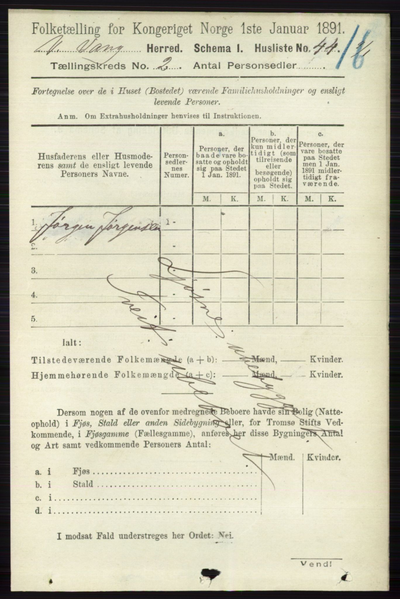 RA, 1891 census for 0545 Vang, 1891, p. 391