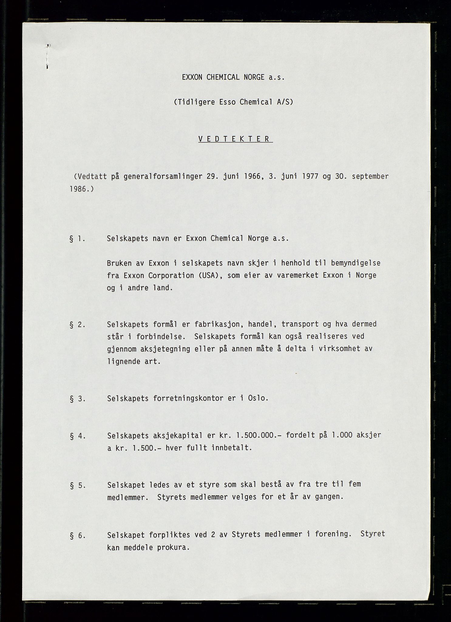 PA 1538 - Exxon Chemical Norge A/S, AV/SAST-A-101958/A/Aa/L0001/0002: Generalforsamlinger og styreprotokoller / Protokoll for generalforsamlinger, 1966-1996