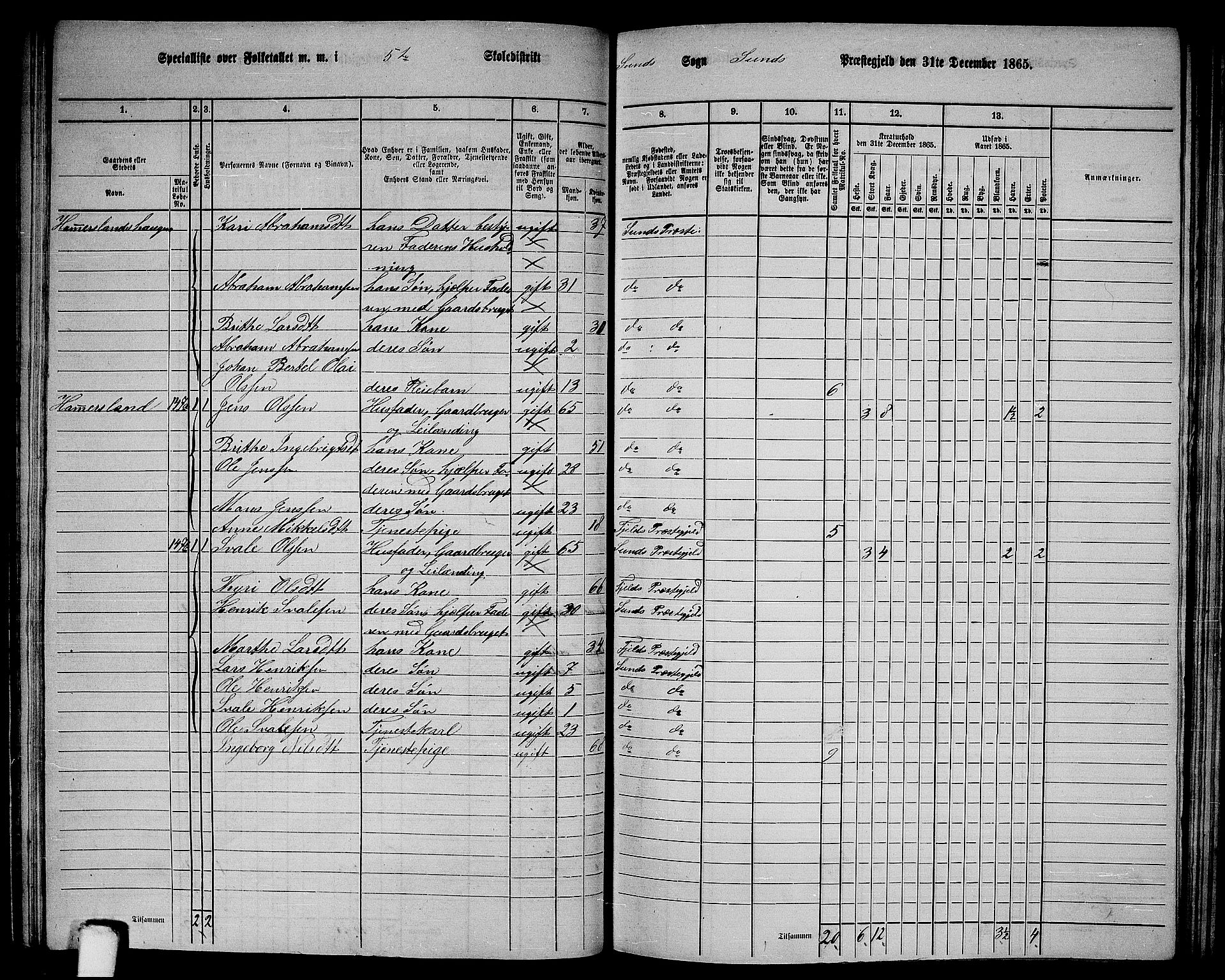 RA, 1865 census for Sund, 1865, p. 93