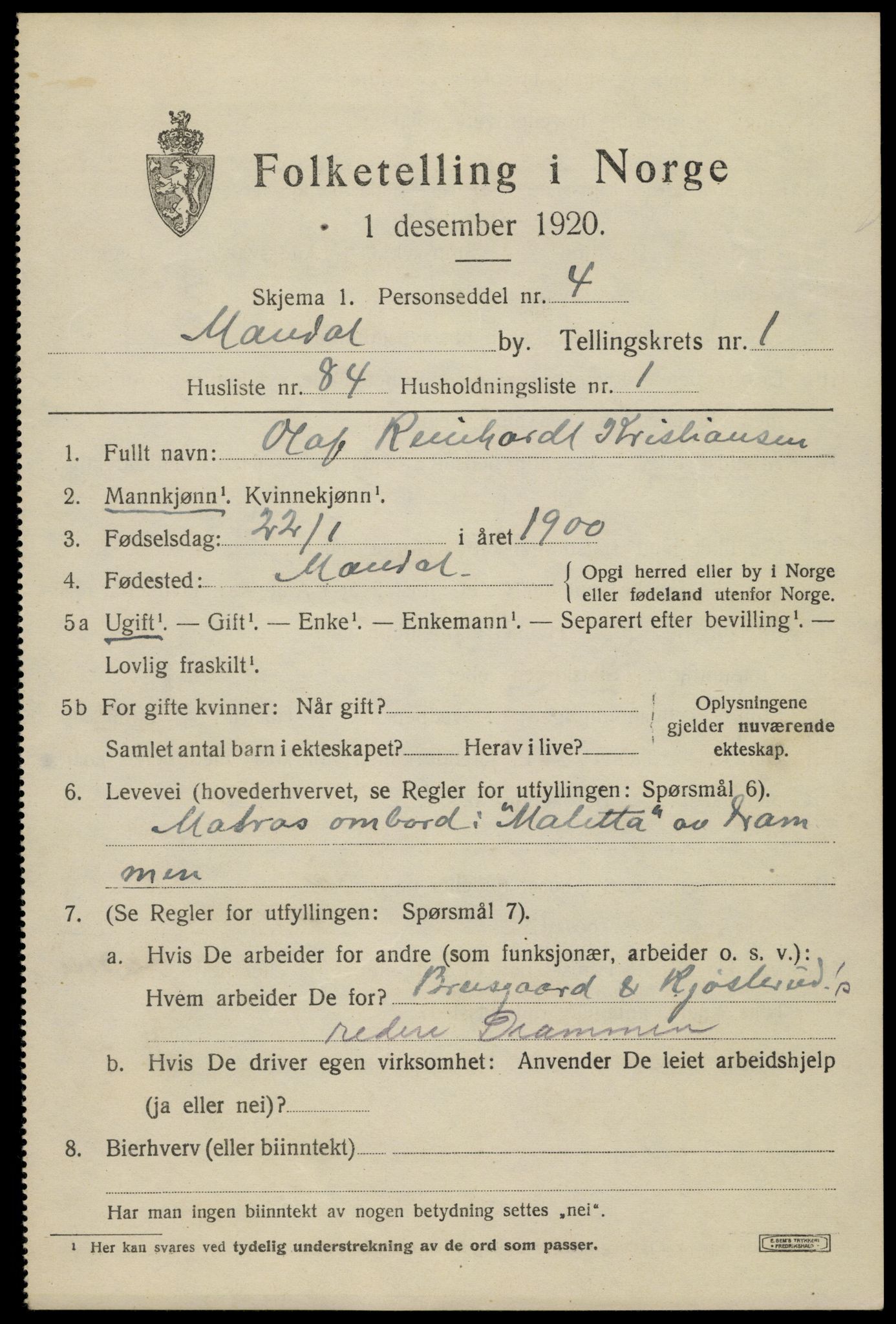 SAK, 1920 census for Mandal, 1920, p. 4105
