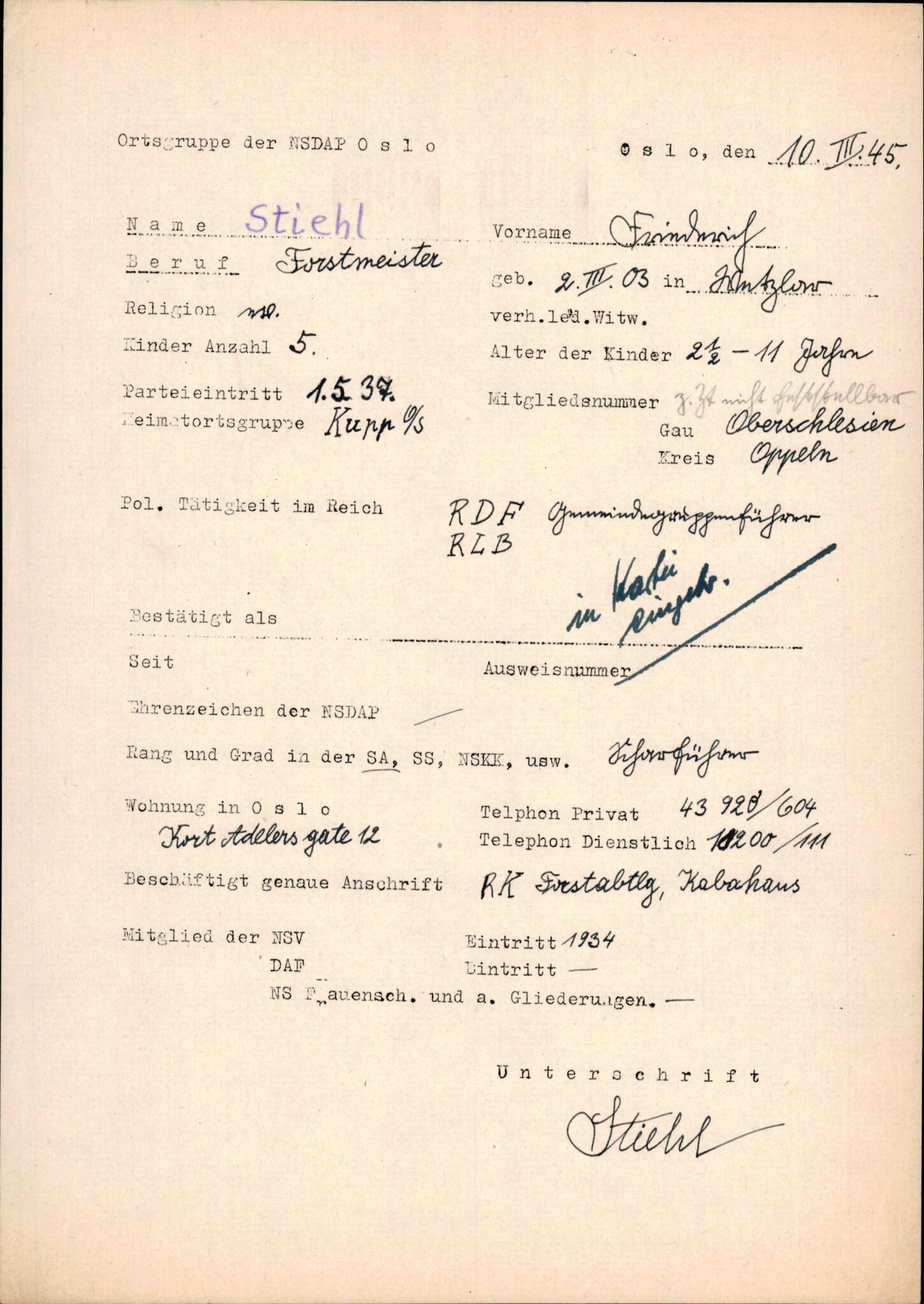 Forsvarets Overkommando. 2 kontor. Arkiv 11.4. Spredte tyske arkivsaker, AV/RA-RAFA-7031/D/Dar/Darb/L0015: Reichskommissariat - NSDAP in Norwegen, 1938-1945, p. 343