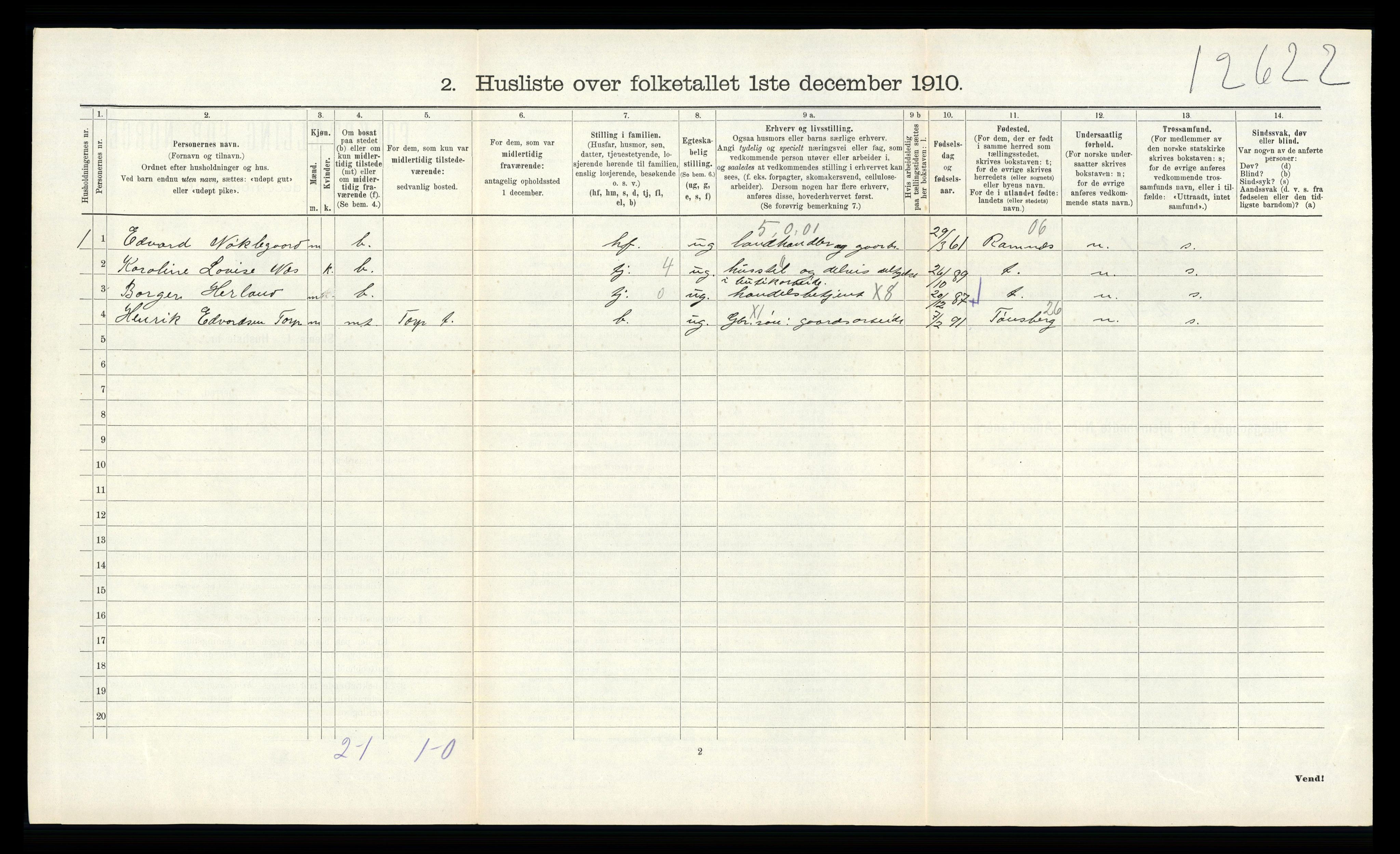 RA, 1910 census for Andebu, 1910, p. 366