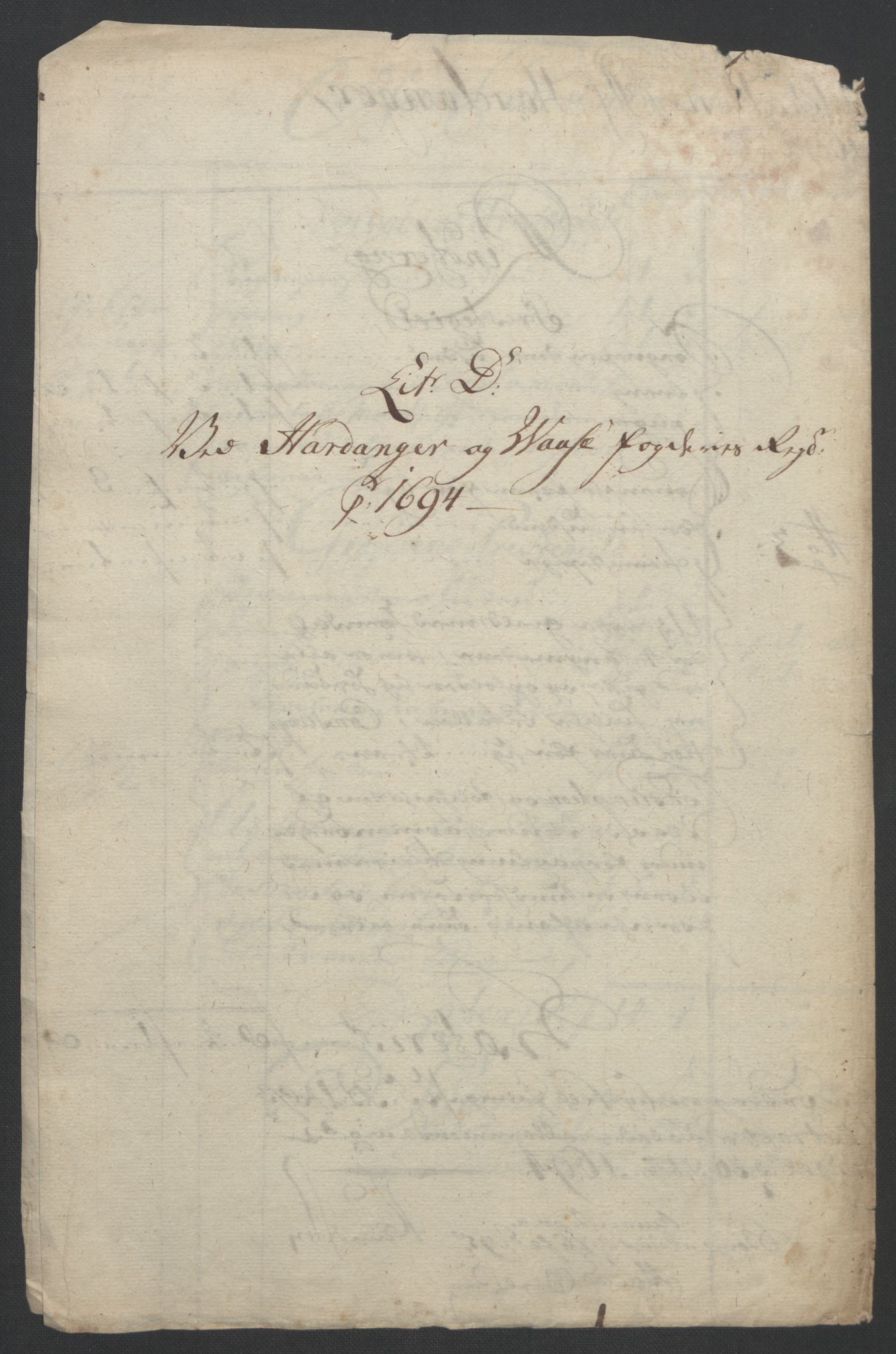 Rentekammeret inntil 1814, Reviderte regnskaper, Fogderegnskap, AV/RA-EA-4092/R48/L2975: Fogderegnskap Sunnhordland og Hardanger, 1694, p. 313