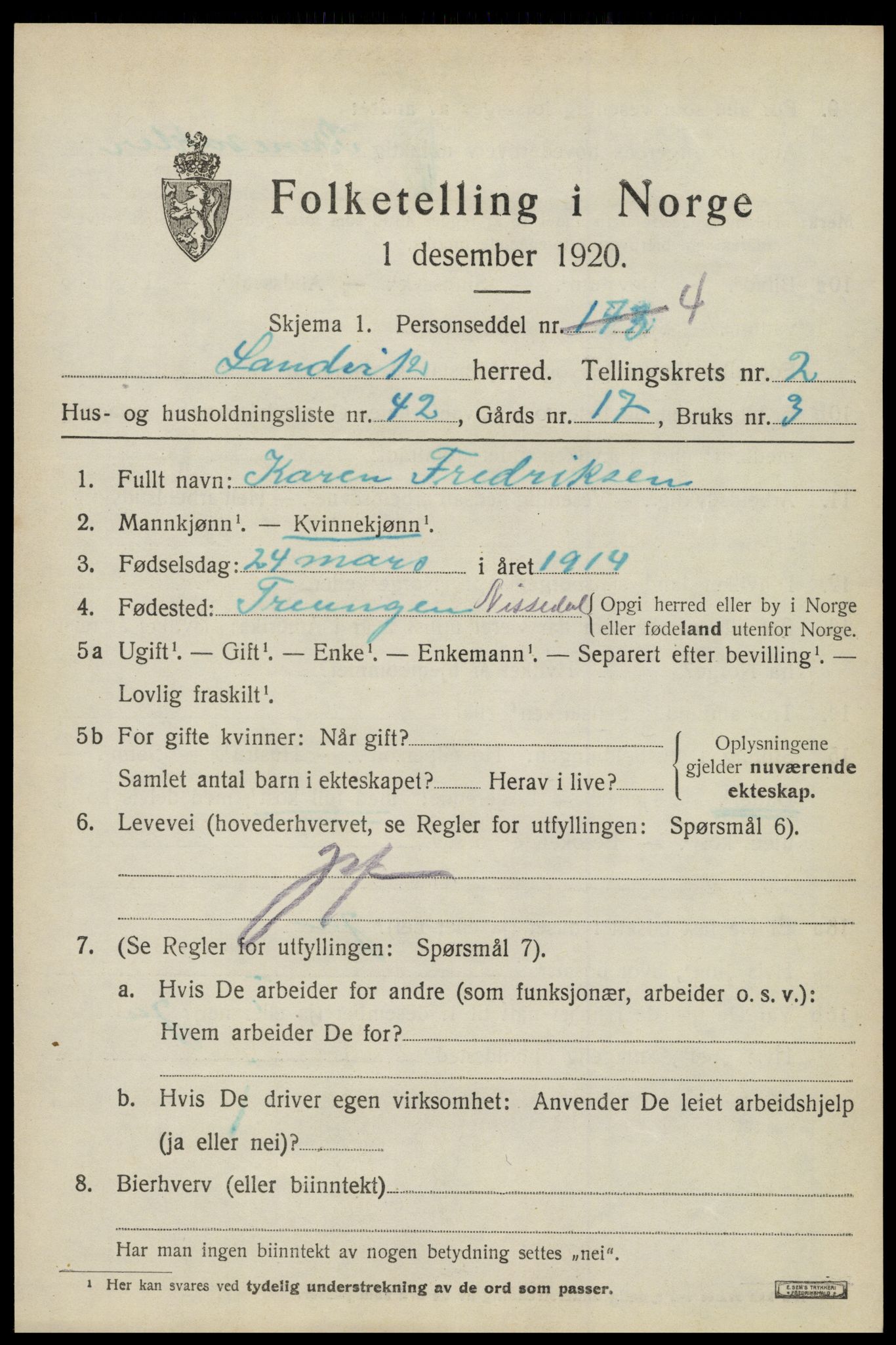 SAK, 1920 census for Landvik, 1920, p. 2112