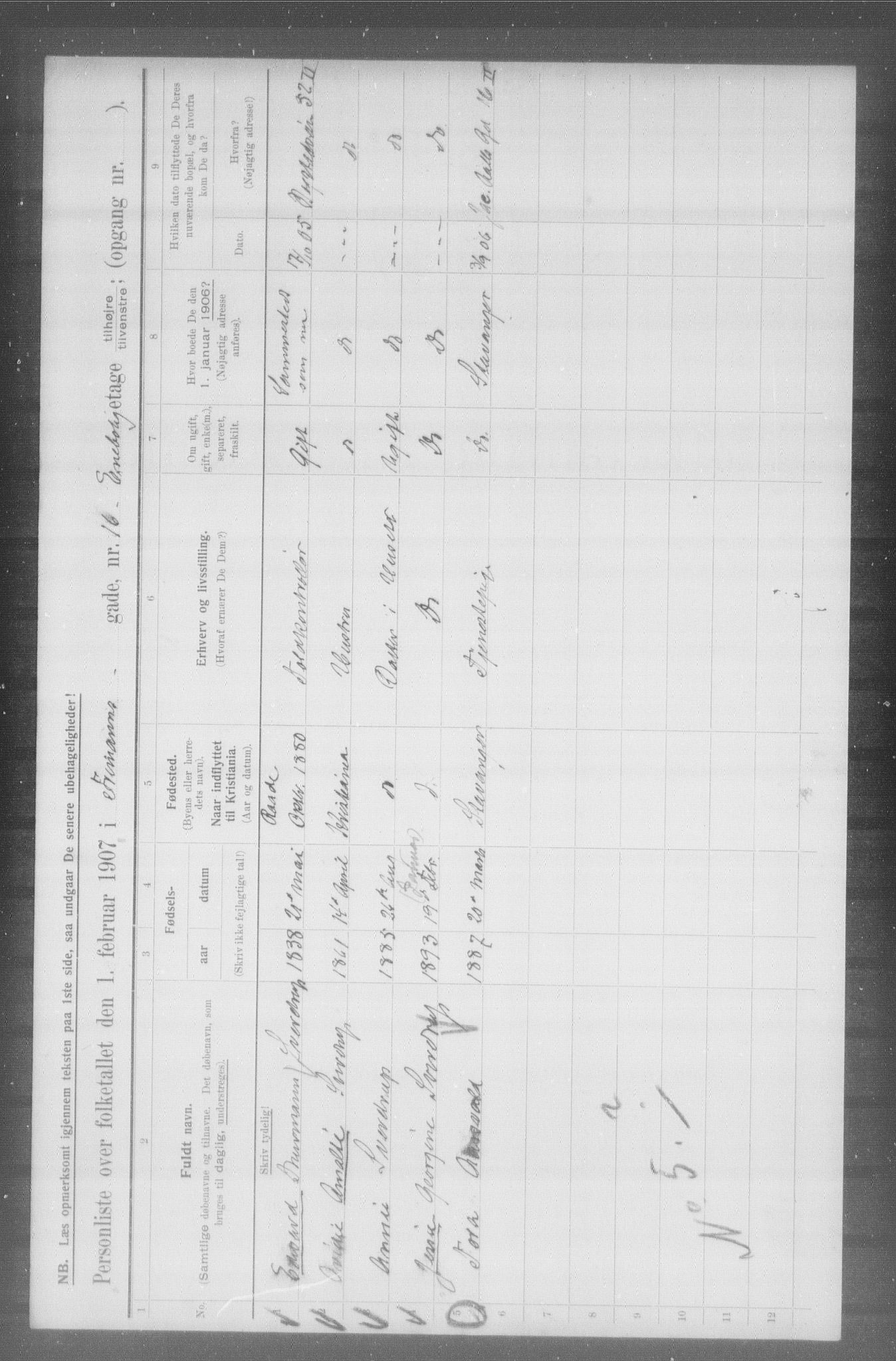 OBA, Municipal Census 1907 for Kristiania, 1907, p. 13652