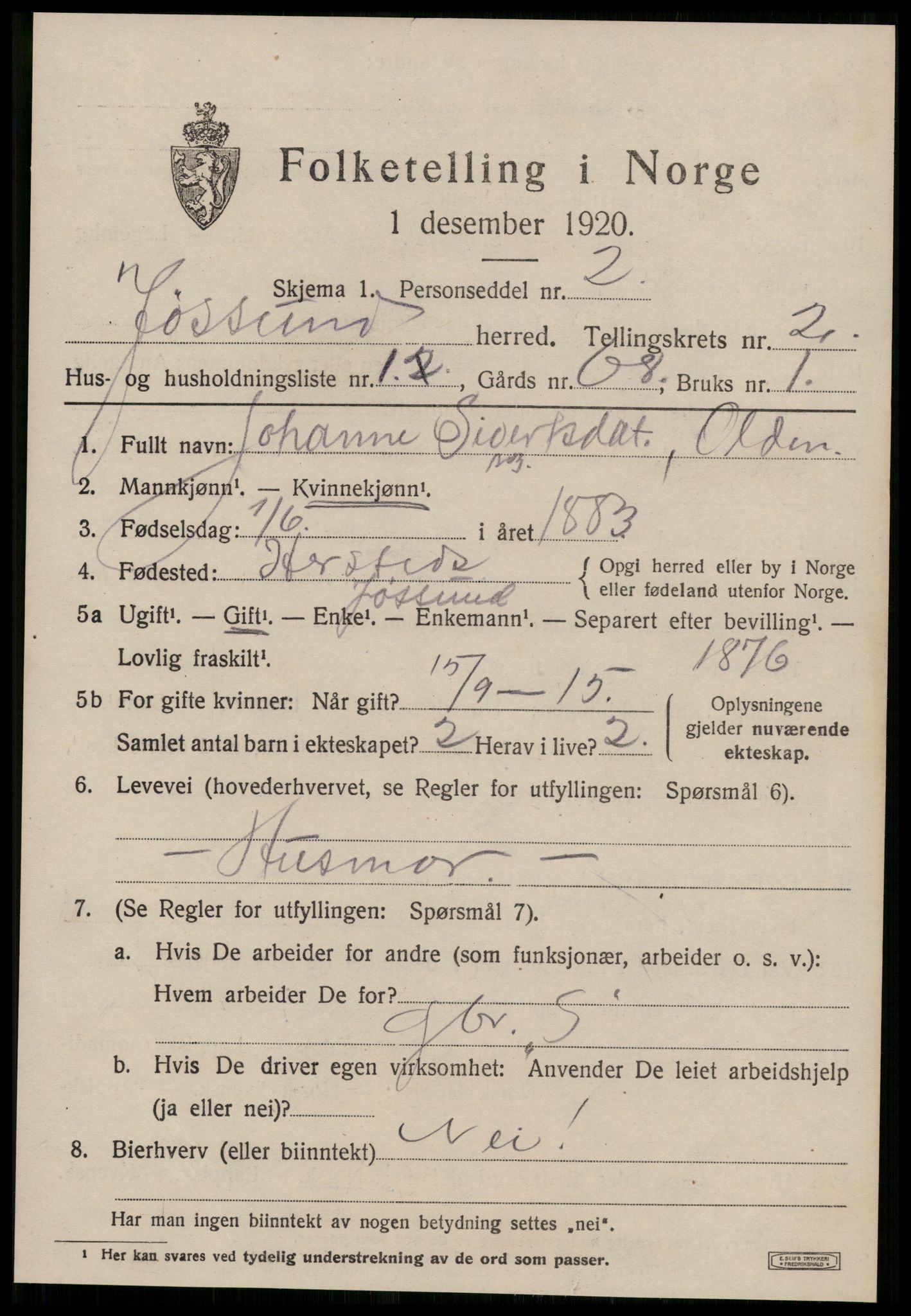 SAT, 1920 census for Jøssund, 1920, p. 1334