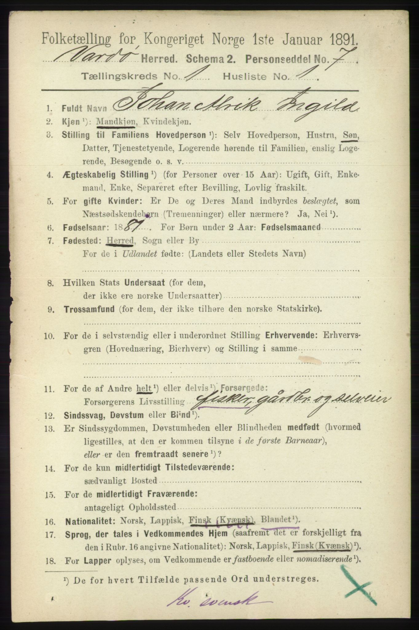 RA, 1891 census for 2028 Vardø, 1891, p. 50