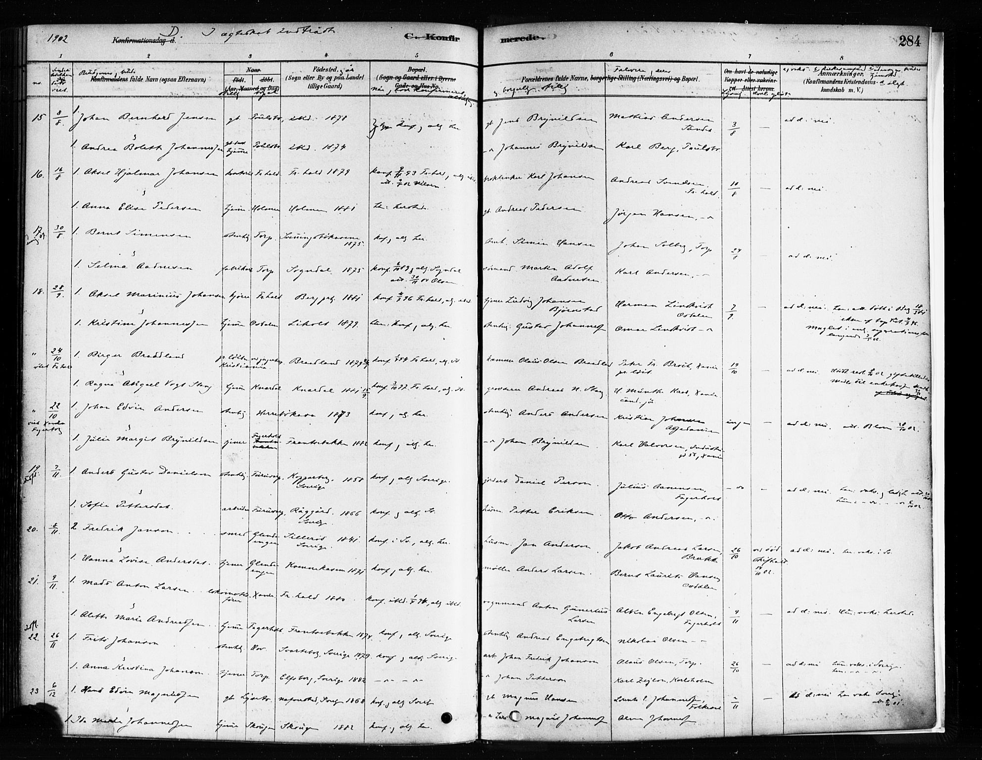 Idd prestekontor Kirkebøker, SAO/A-10911/F/Fc/L0006a: Parish register (official) no. III 6A, 1878-1903, p. 284