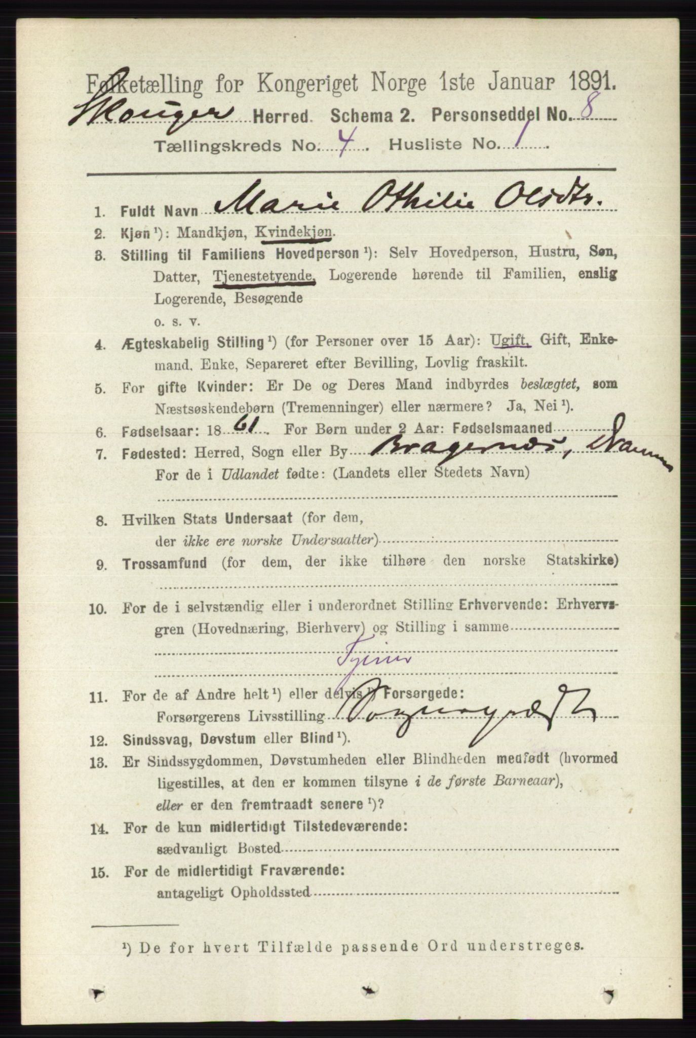 RA, 1891 census for 0712 Skoger, 1891, p. 2268