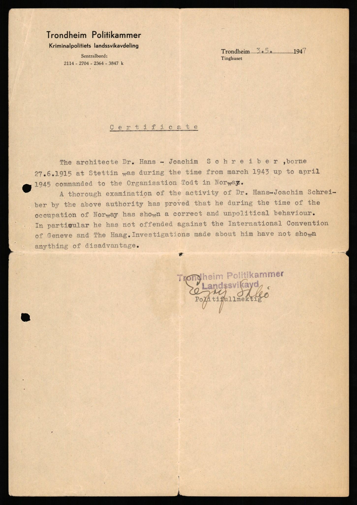 Forsvaret, Forsvarets overkommando II, AV/RA-RAFA-3915/D/Db/L0030: CI Questionaires. Tyske okkupasjonsstyrker i Norge. Tyskere., 1945-1946, p. 228