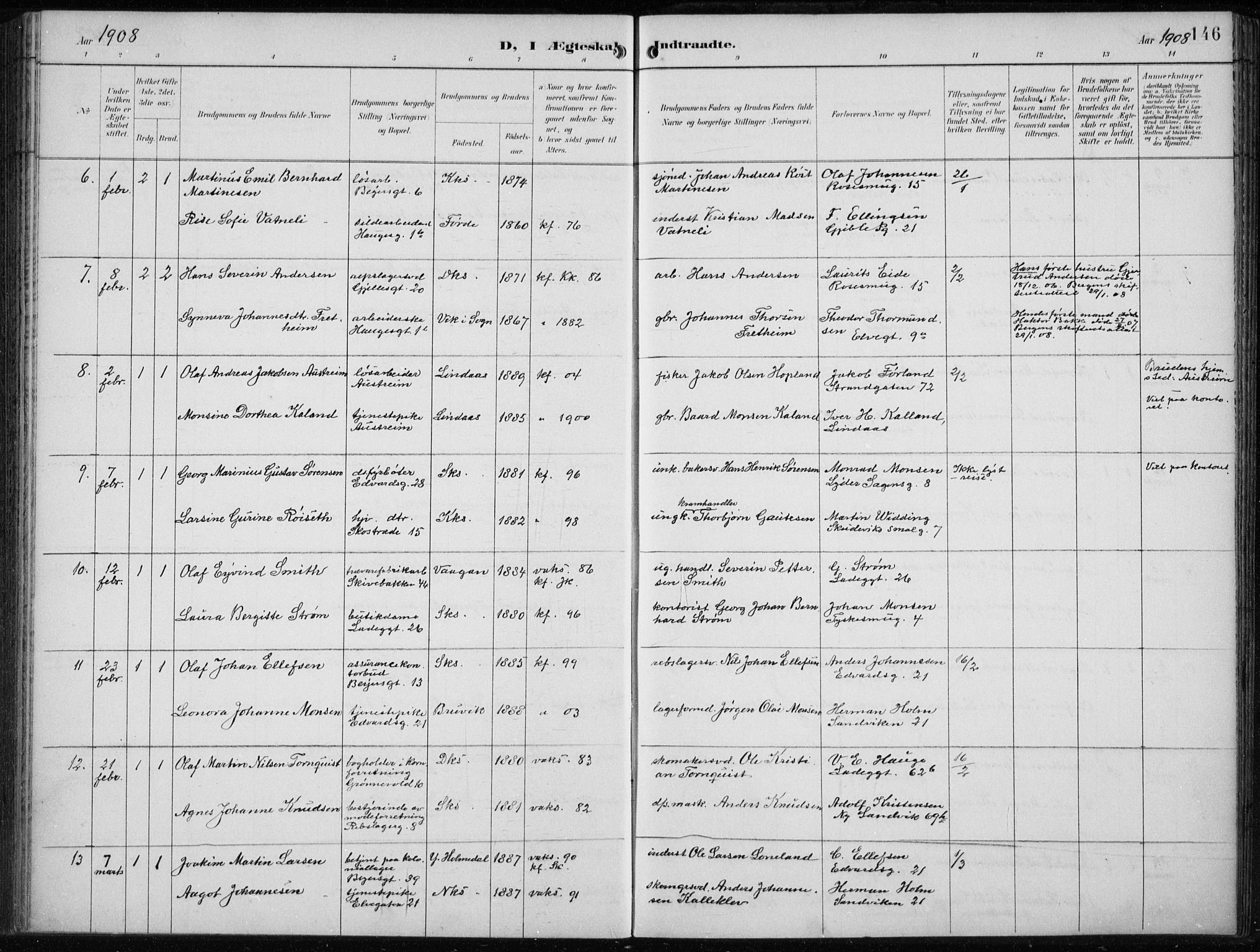 Sandviken Sokneprestembete, AV/SAB-A-77601/H/Ha/L0014: Parish register (official) no. D 1, 1896-1911, p. 146