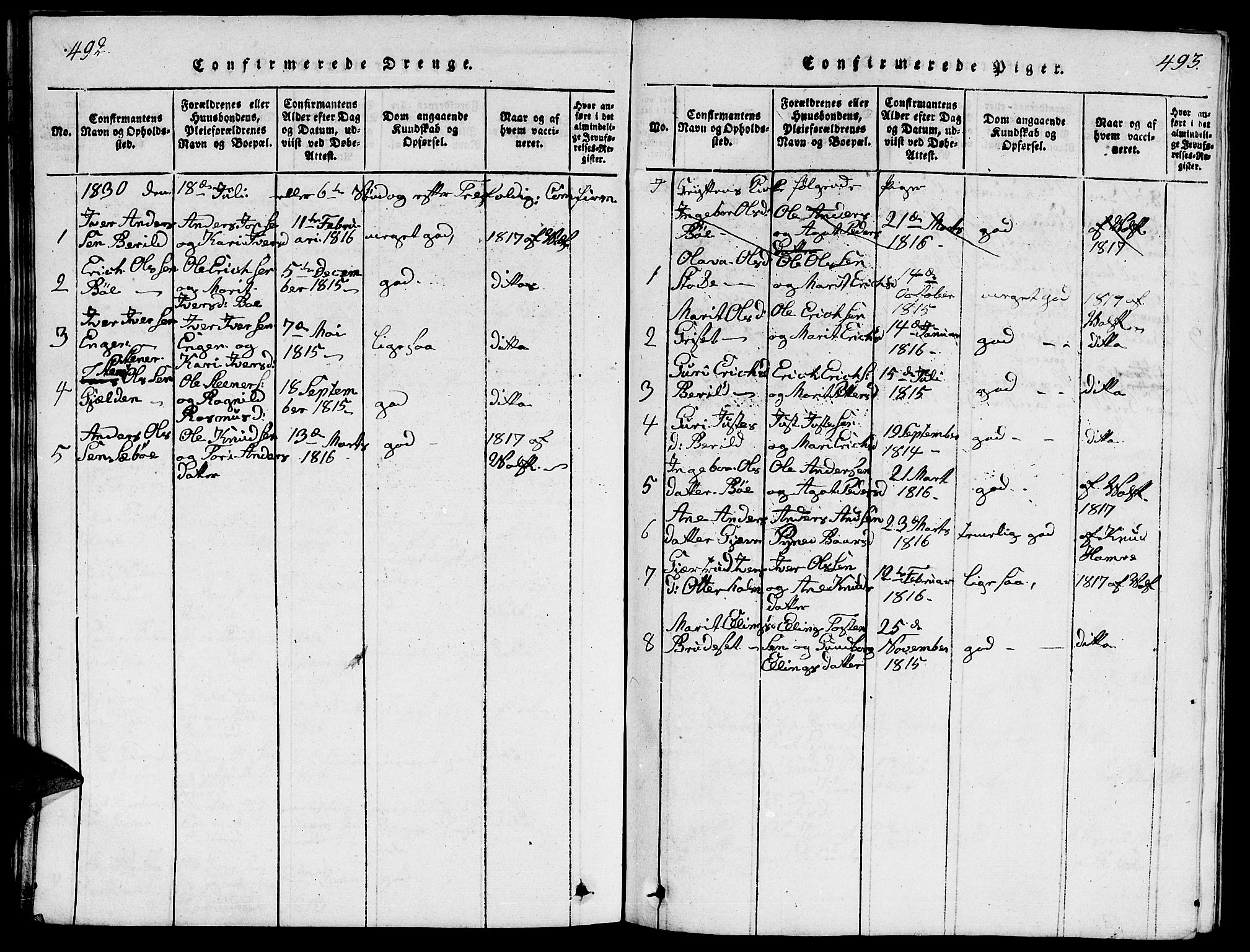 Ministerialprotokoller, klokkerbøker og fødselsregistre - Møre og Romsdal, SAT/A-1454/543/L0563: Parish register (copy) no. 543C01, 1818-1836, p. 492-493